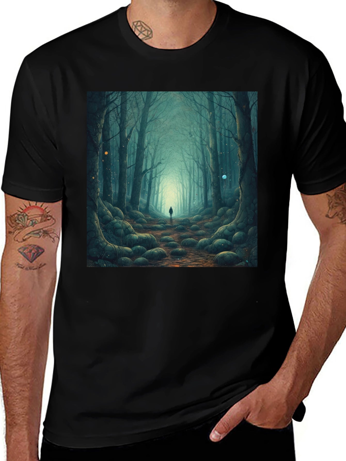 Mystic Forest Graphic Tee - Black Cotton T-Shirt