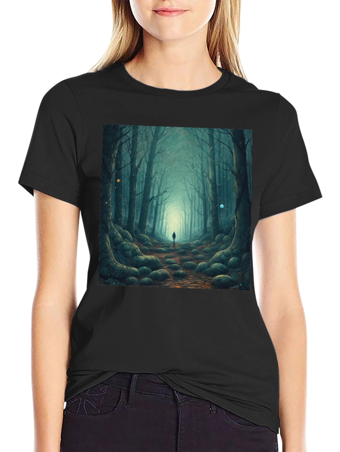 Mystic Forest Graphic Tee - Black Cotton T-Shirt