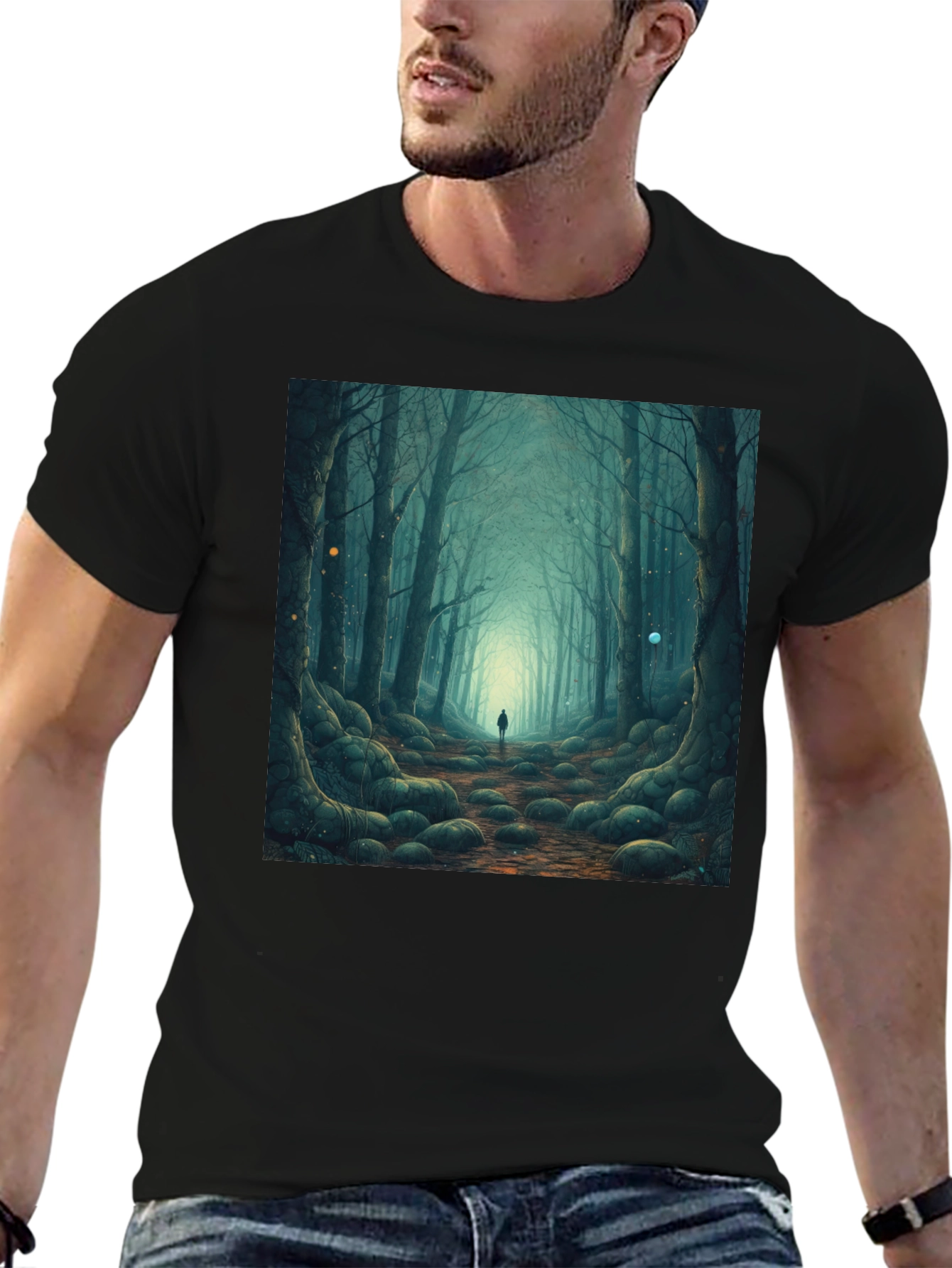 Mystic Forest Graphic Tee - Black Cotton T-Shirt