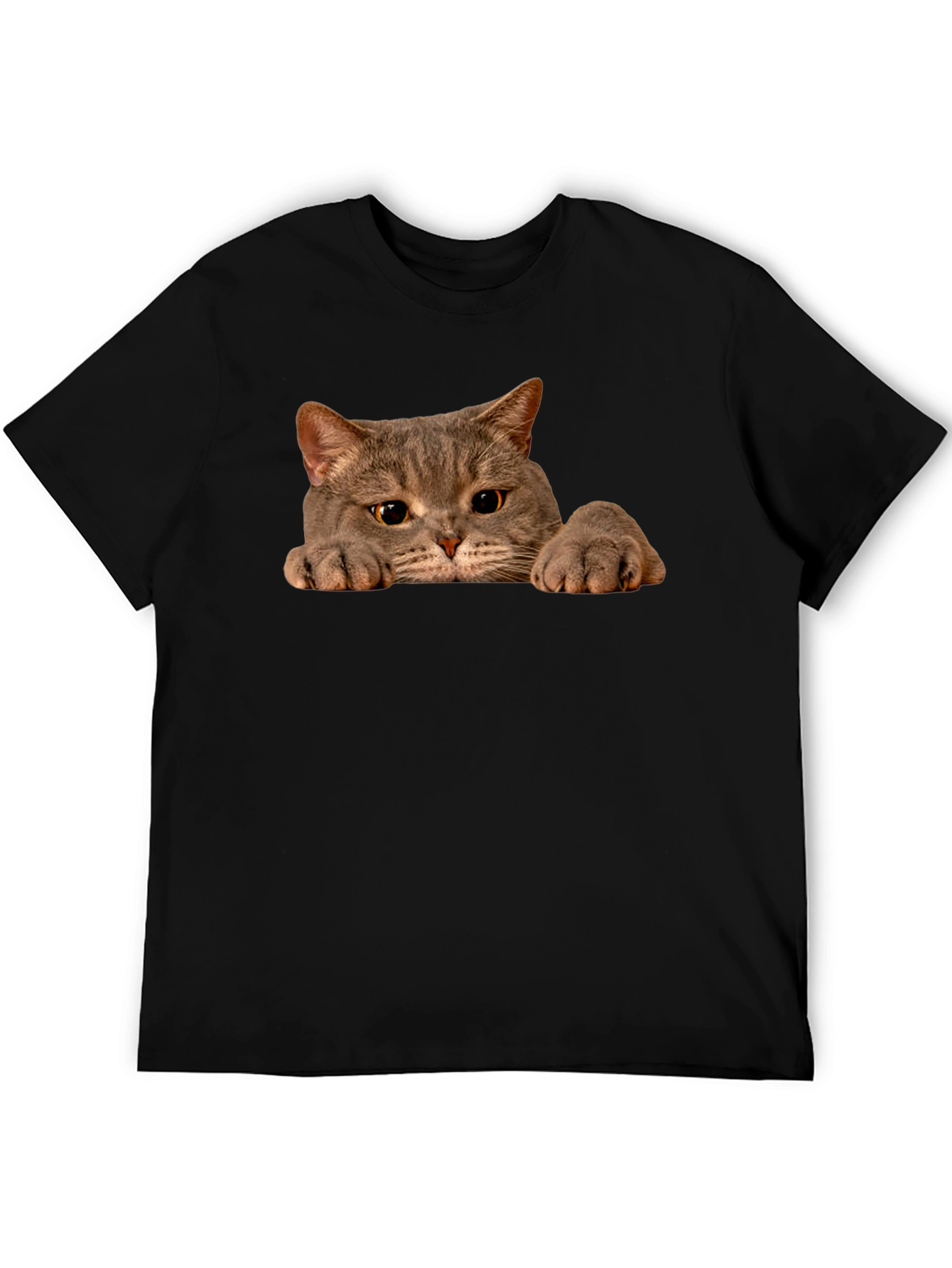 Cat Peeking Black T-Shirt - Novelty Graphic Tee