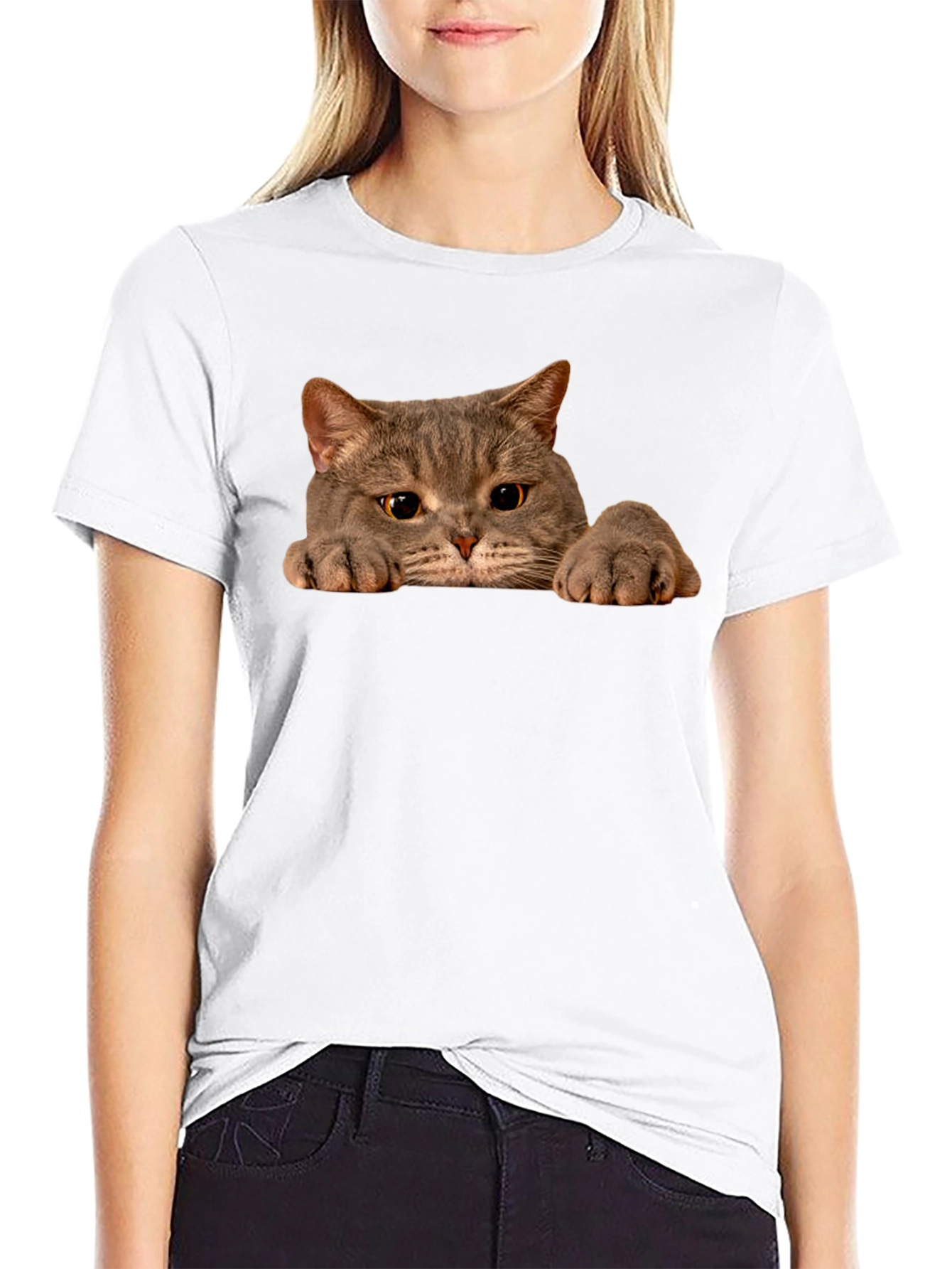 Cat Peeking Black T-Shirt - Novelty Graphic Tee