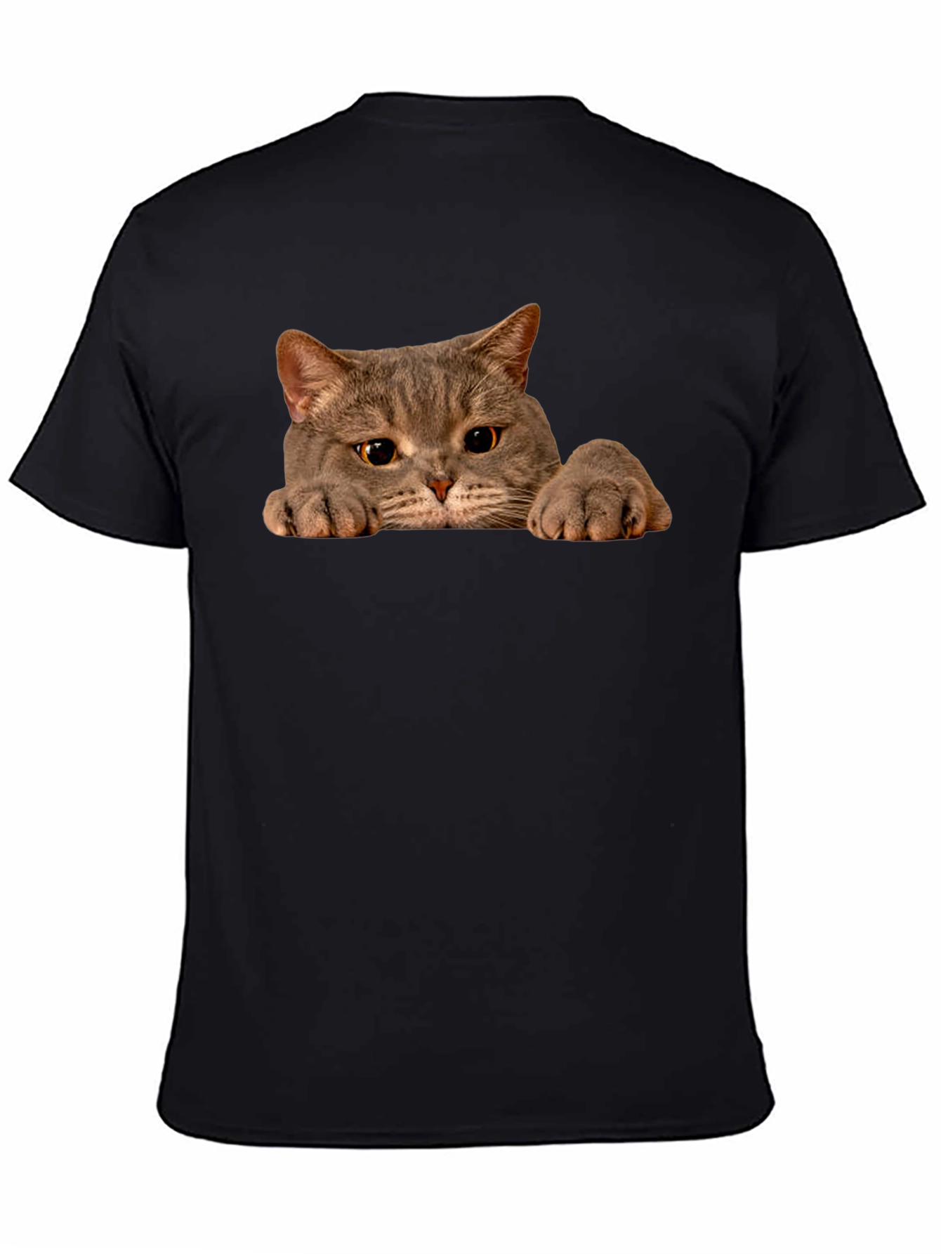 Cat Peeking Black T-Shirt - Novelty Graphic Tee