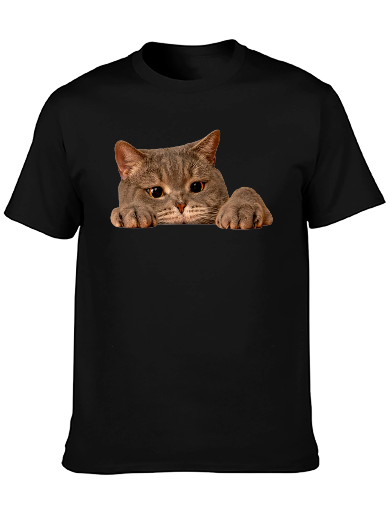 Cat Peeking Black T-Shirt - Novelty Graphic Tee