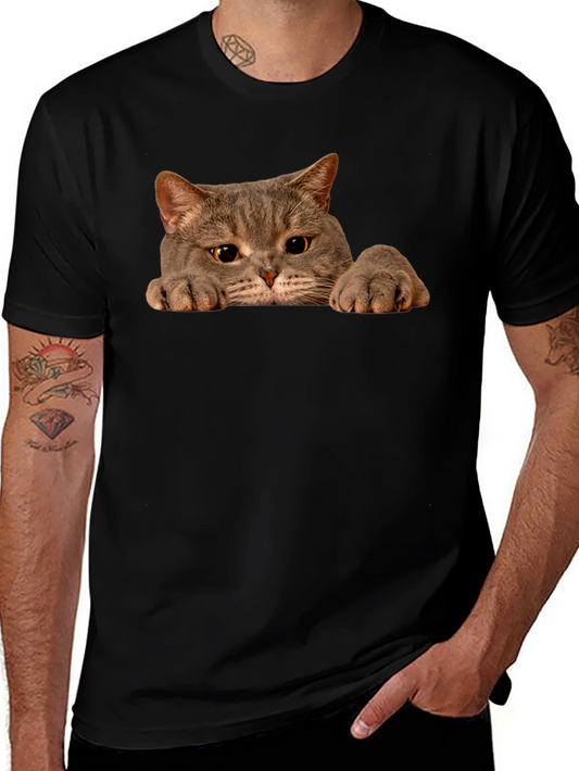 Cat Peeking Black T-Shirt - Novelty Graphic Tee