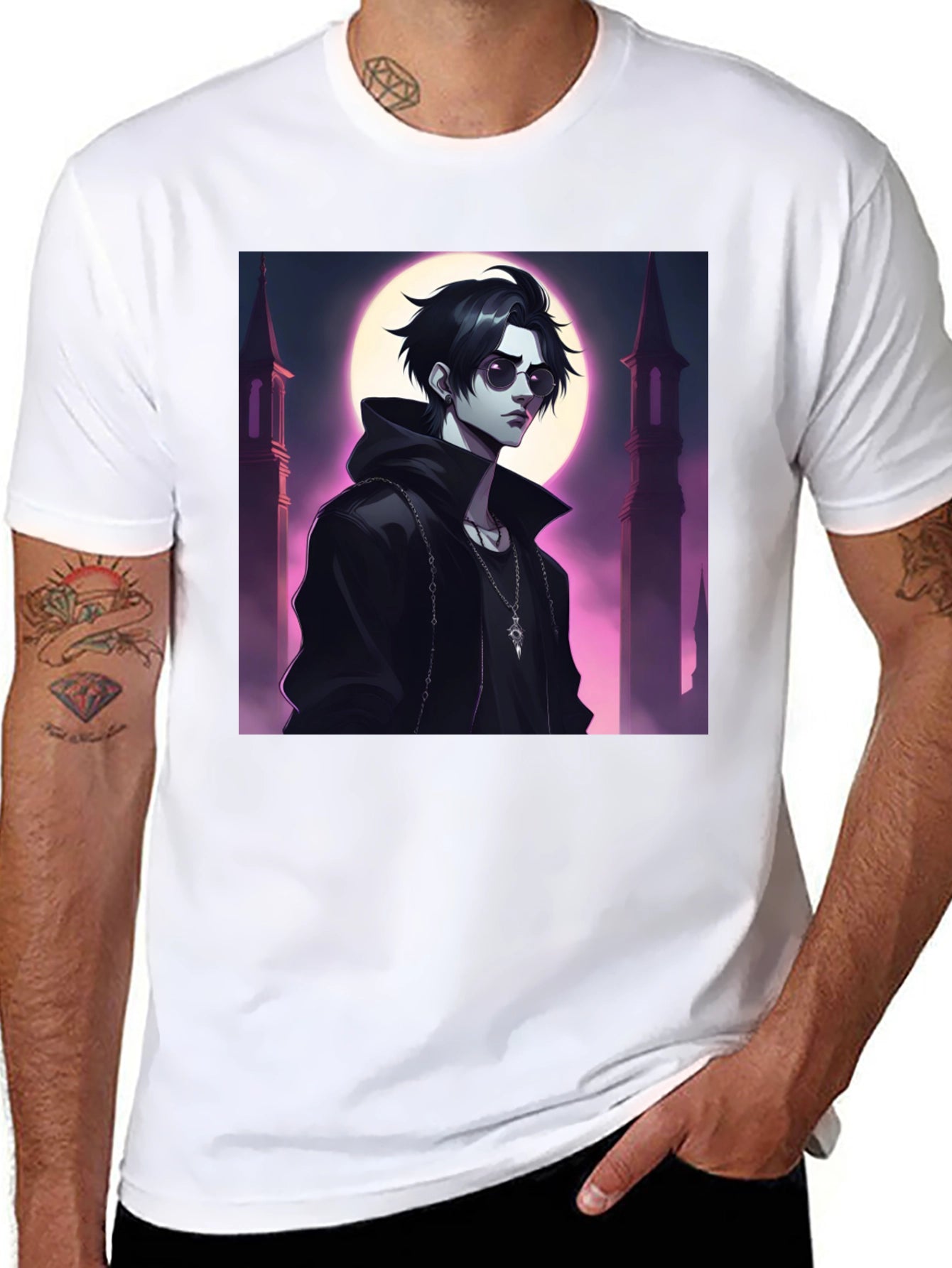 Black T-Shirt with Vampire Anime Design