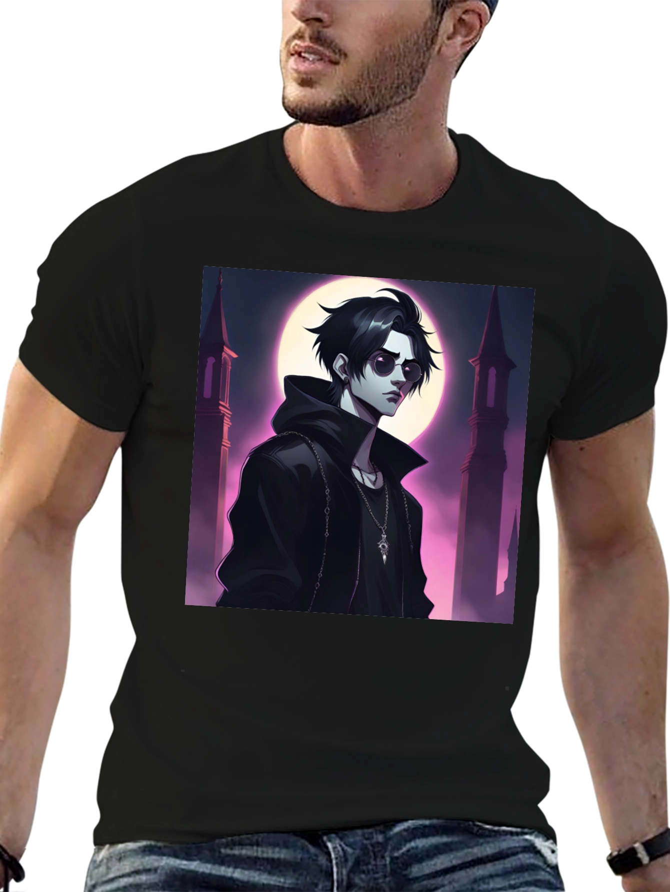 Black T-Shirt with Vampire Anime Design