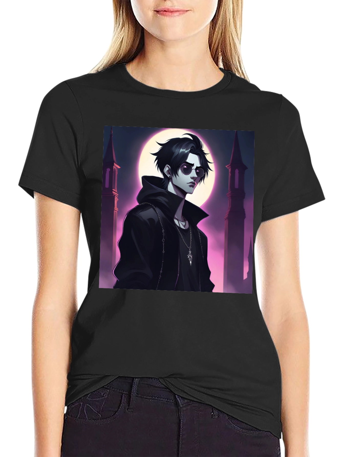 Black T-Shirt with Vampire Anime Design