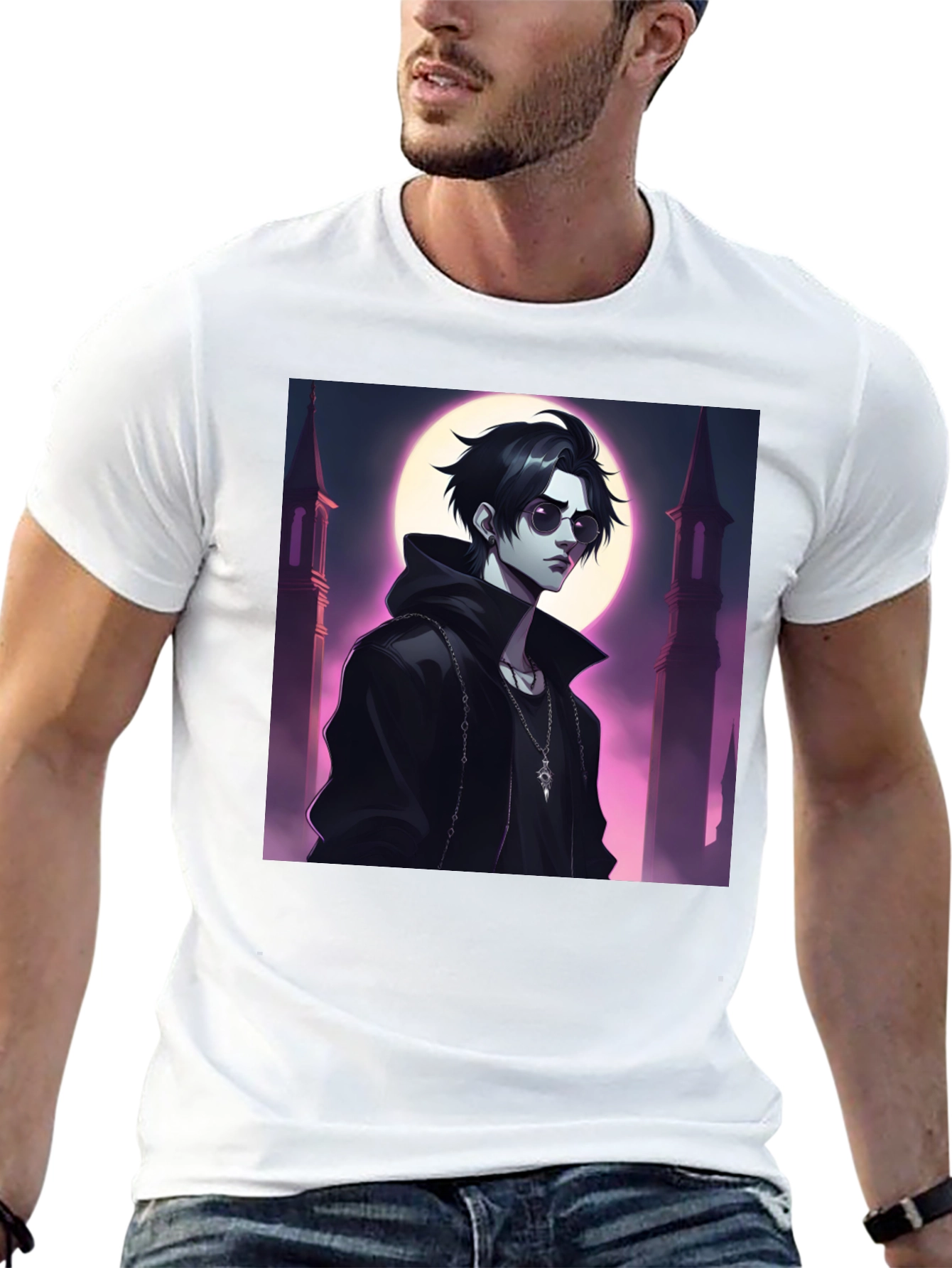Black T-Shirt with Vampire Anime Design