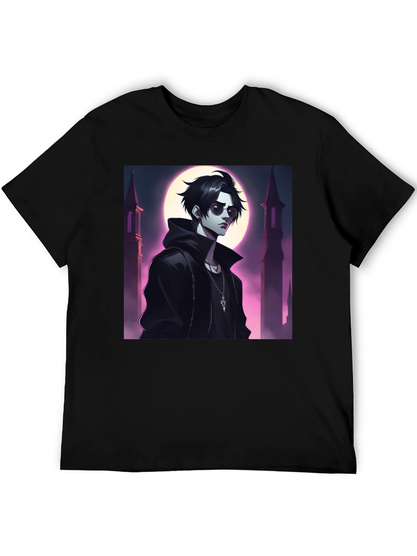 Black T-Shirt with Vampire Anime Design