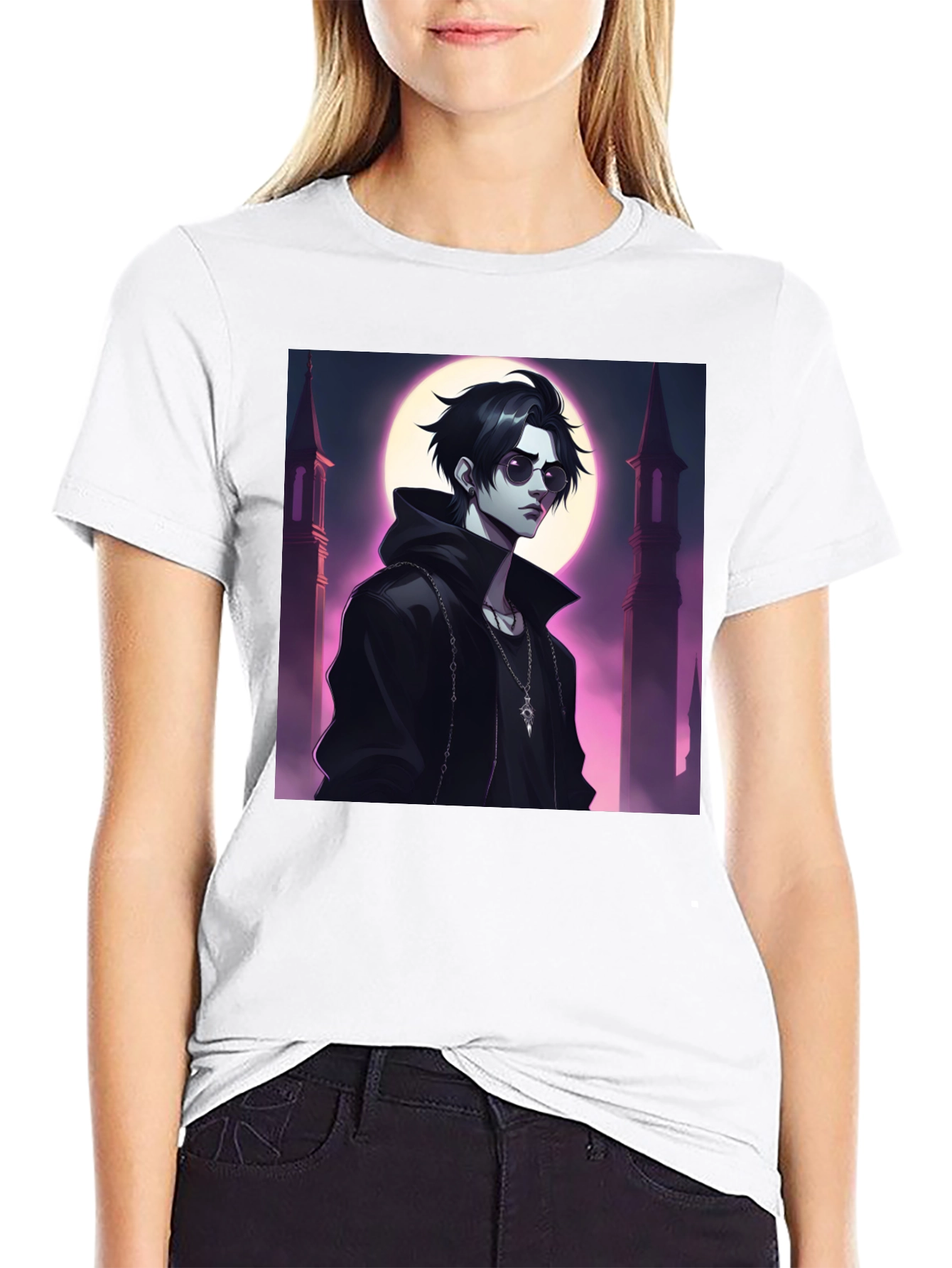 Black T-Shirt with Vampire Anime Design