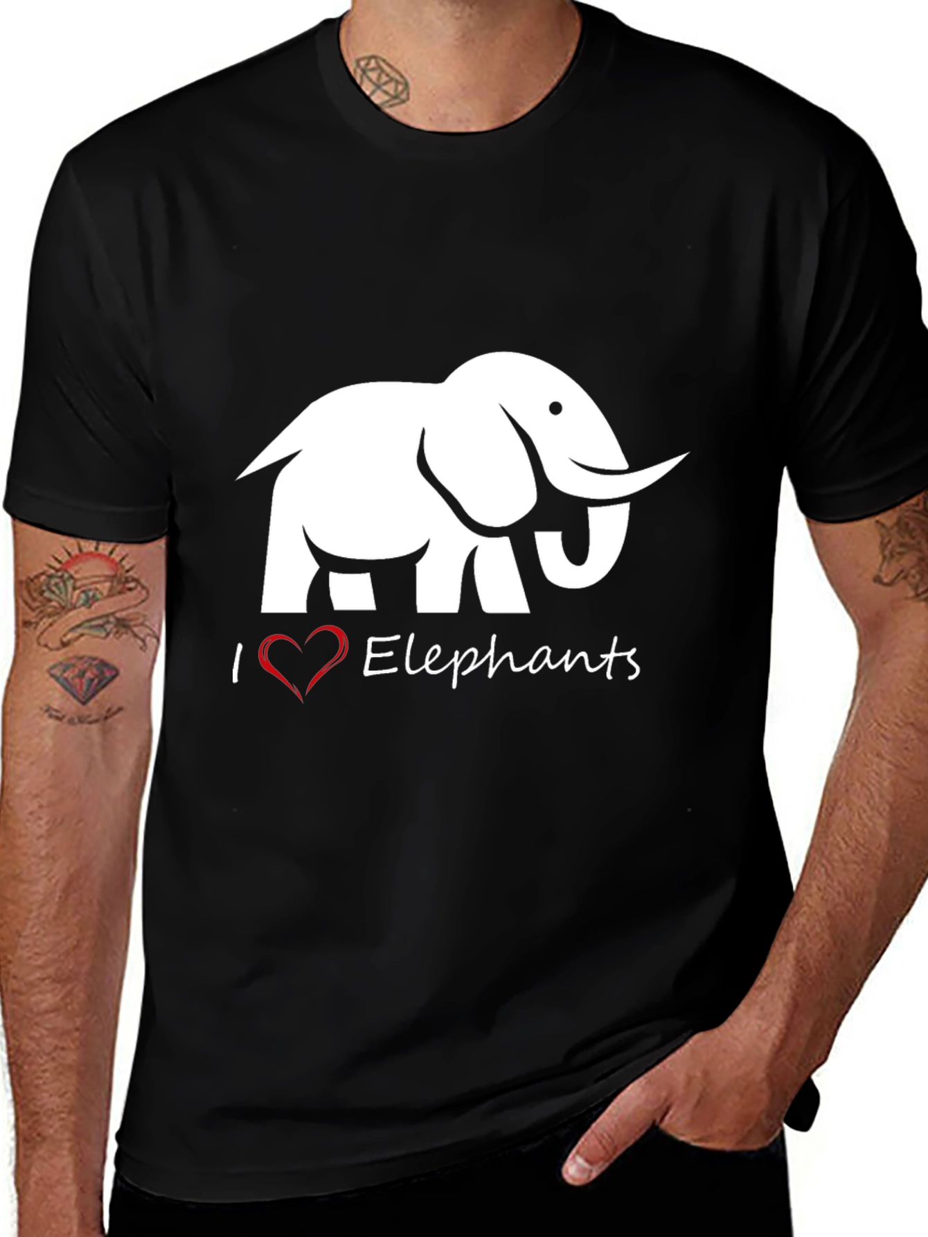 I Heart Elephants Graphic Tee - Black