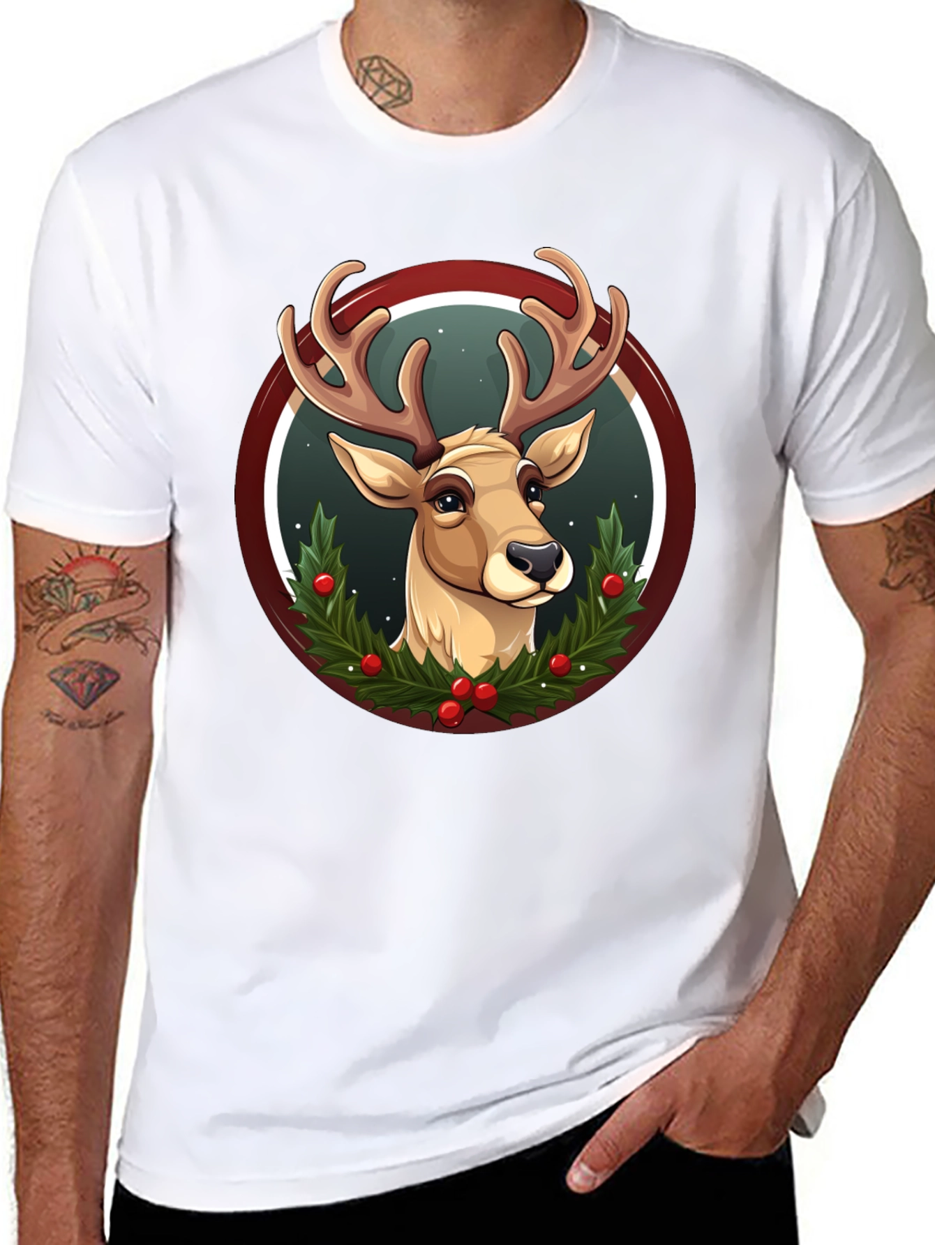Festive Reindeer Graphic T-Shirt - Holiday Style