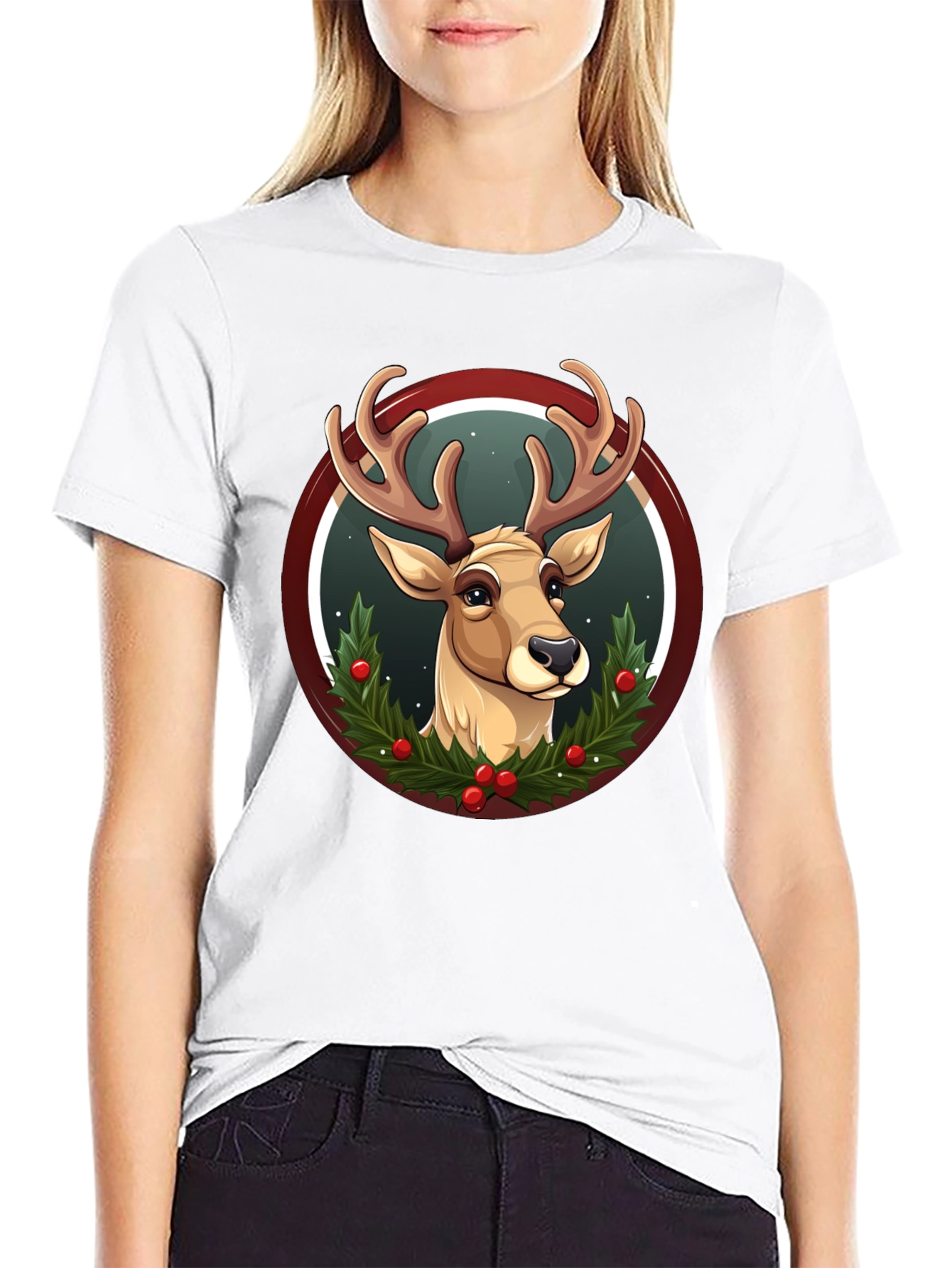 Festive Reindeer Graphic T-Shirt - Holiday Style