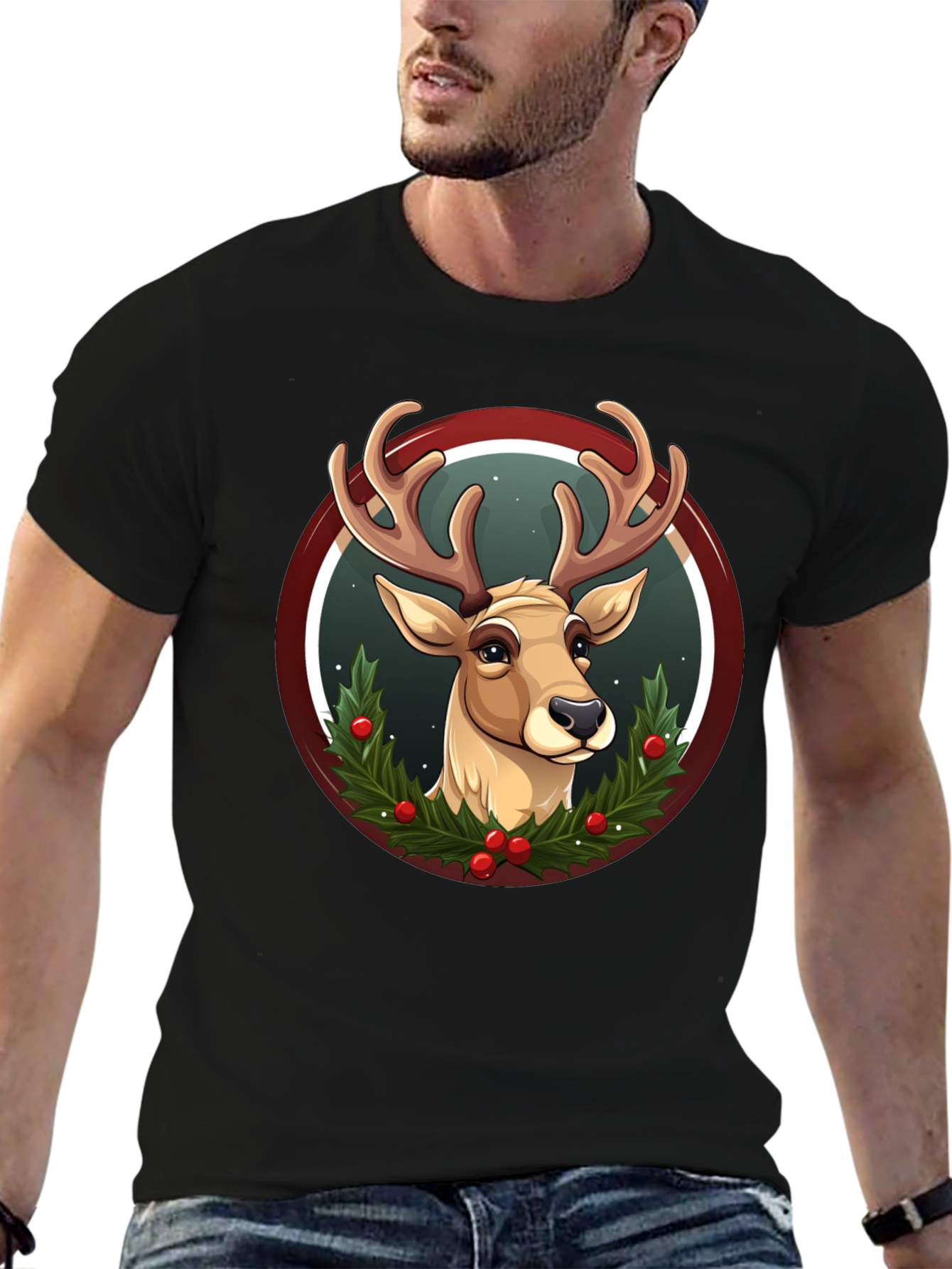 Festive Reindeer Graphic T-Shirt - Holiday Style