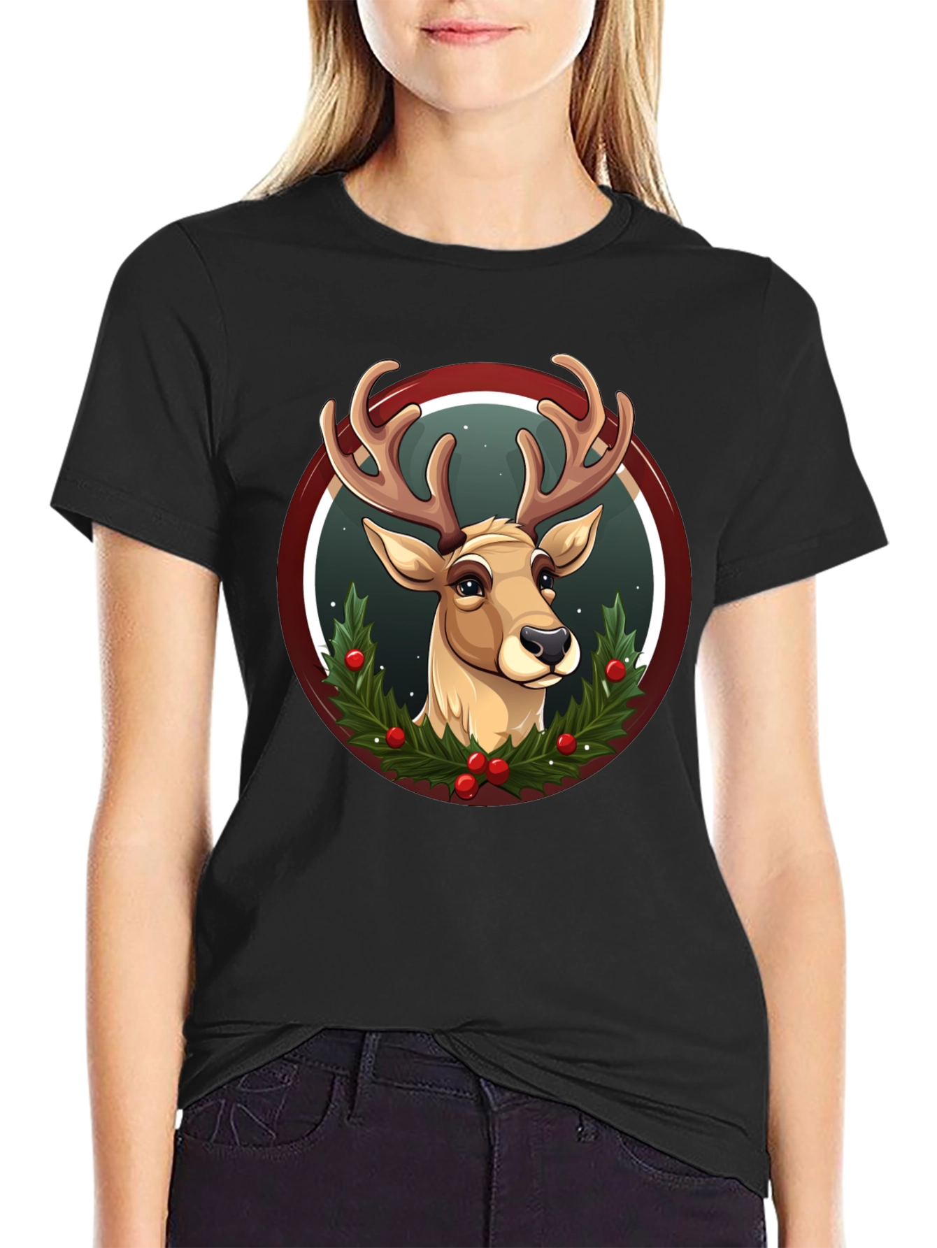 Festive Reindeer Graphic T-Shirt - Holiday Style