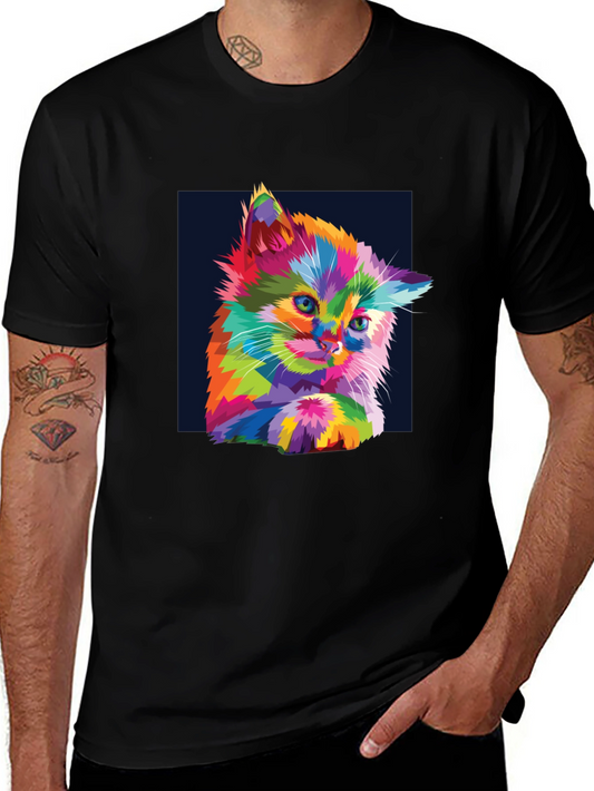 Colorful Kitten Graphic Tee - Soft Cotton Blend T-Shirt