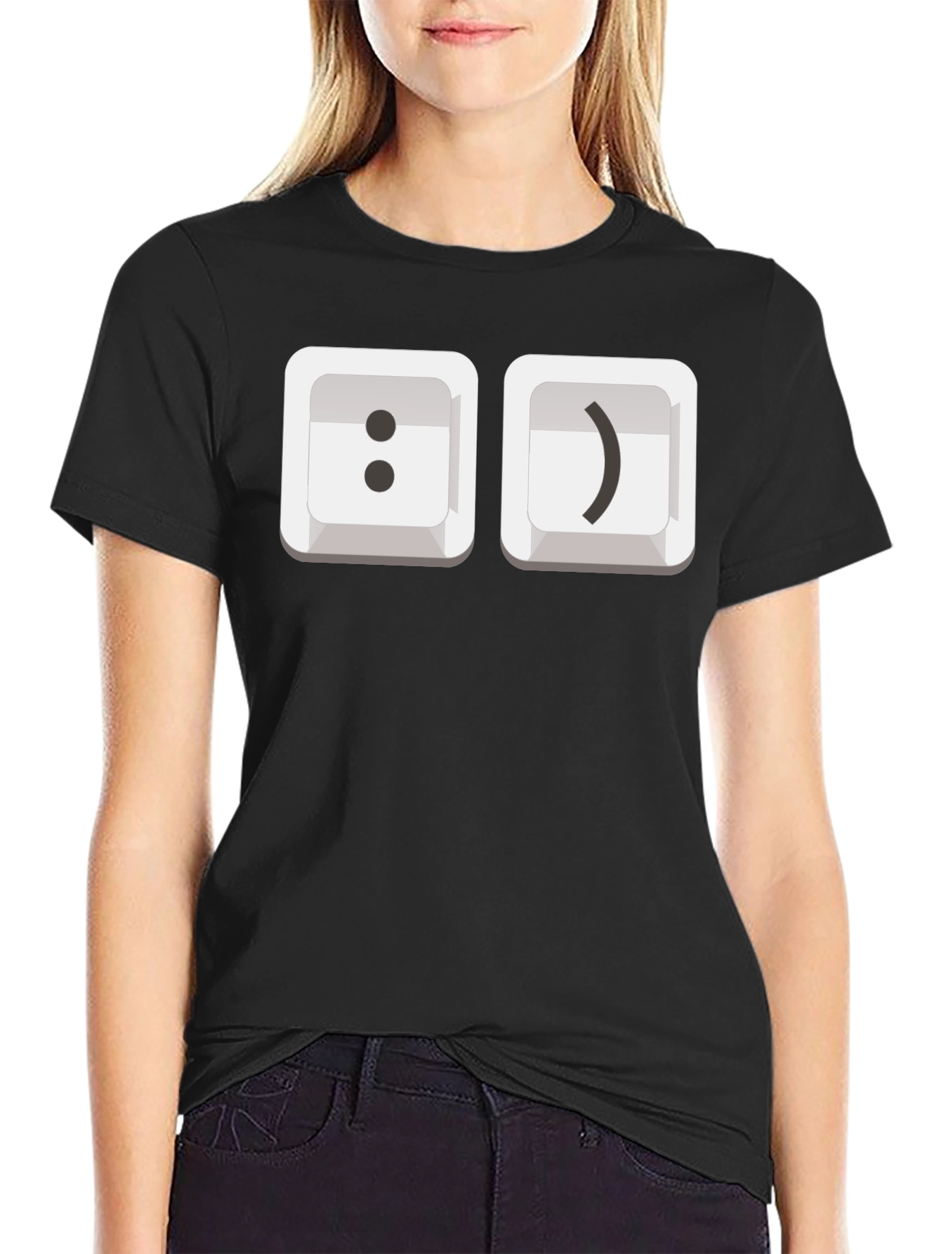 Black T-Shirt with Smiley Face Keyboard Keys