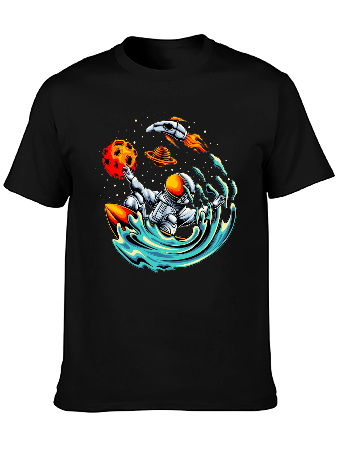 Astronaut Surfing T-Shirt - Space Wave Rider Graphic Tee