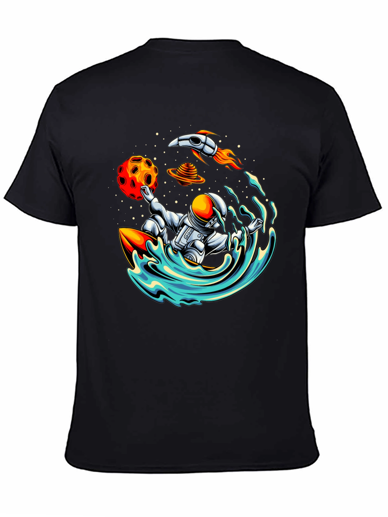 Astronaut Surfing T-Shirt - Space Wave Rider Graphic Tee
