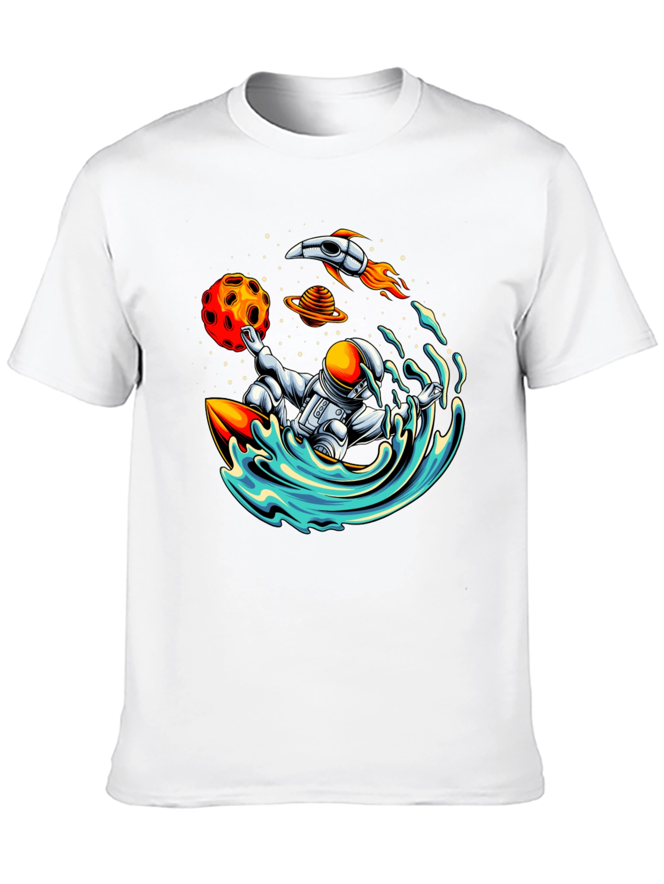 Astronaut Surfing T-Shirt - Space Wave Rider Graphic Tee