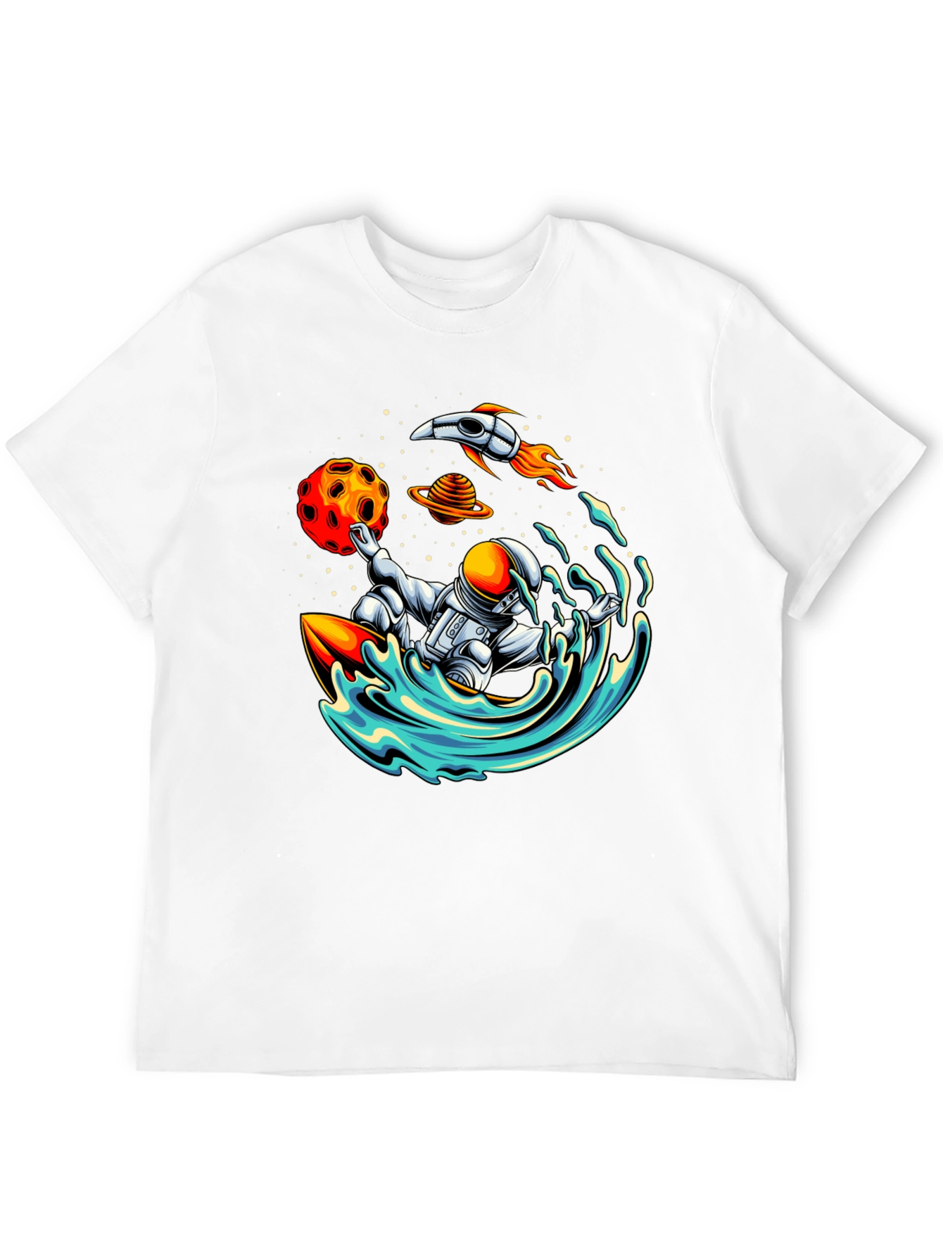 Astronaut Surfing T-Shirt - Space Wave Rider Graphic Tee
