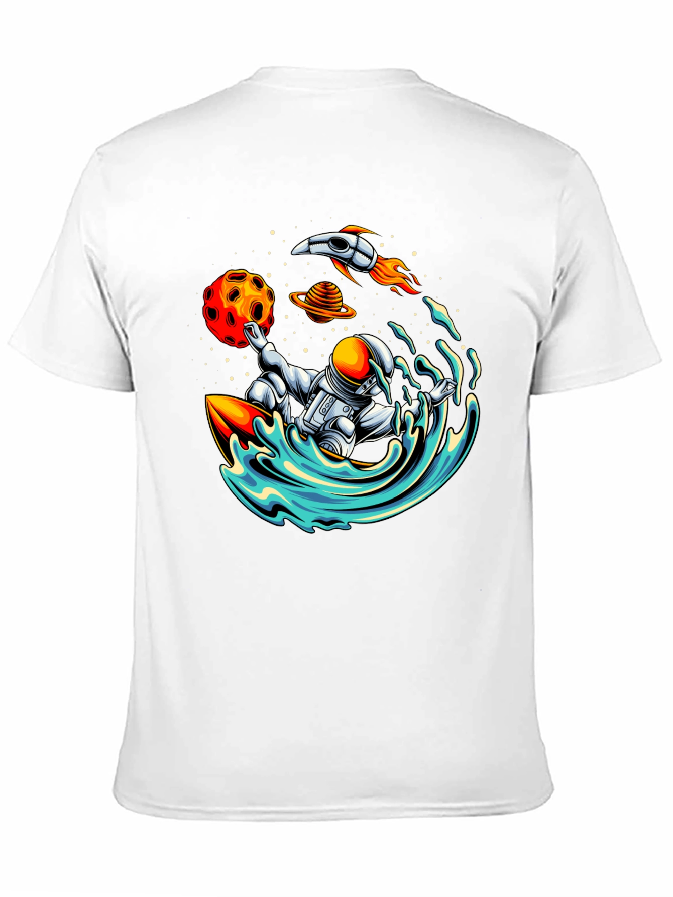 Astronaut Surfing T-Shirt - Space Wave Rider Graphic Tee