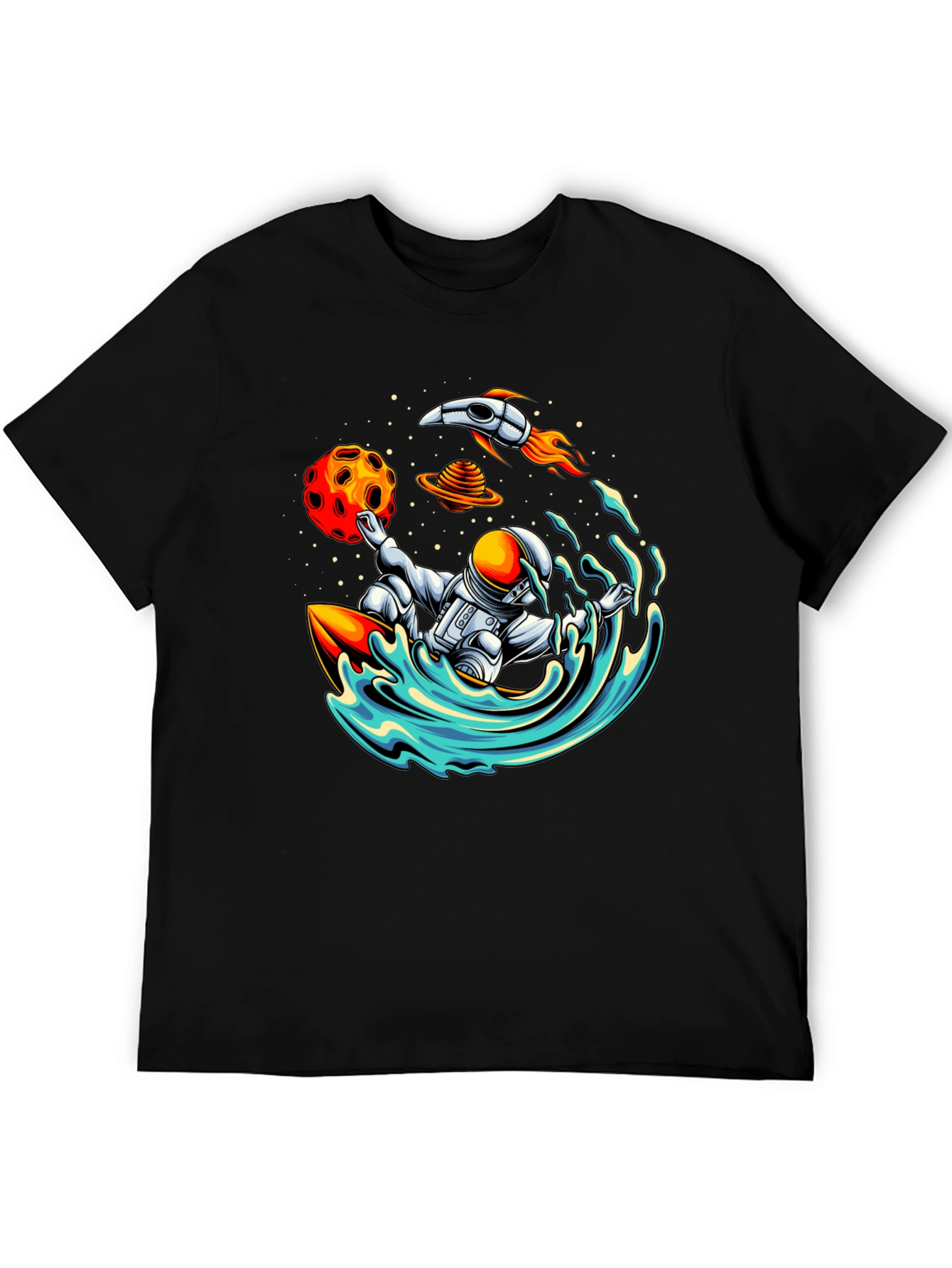 Astronaut Surfing T-Shirt - Space Wave Rider Graphic Tee