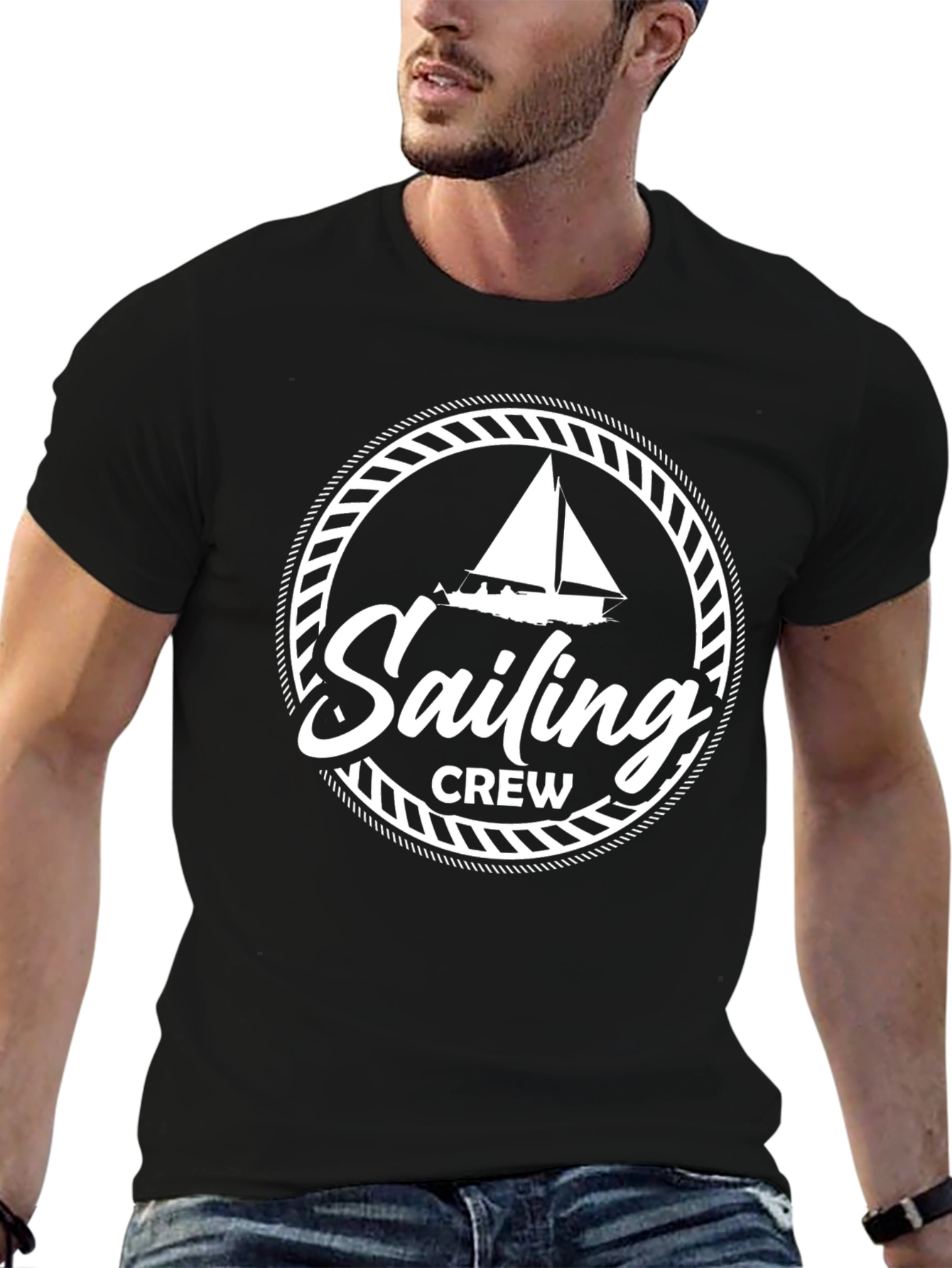 Sailing Crew Graphic Black T-Shirt