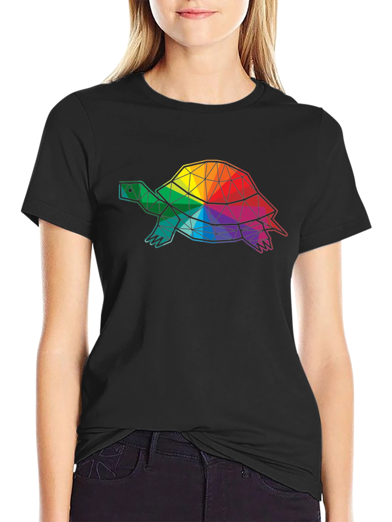 Geometric Turtle Graphic Tee - Black Cotton Comfort
