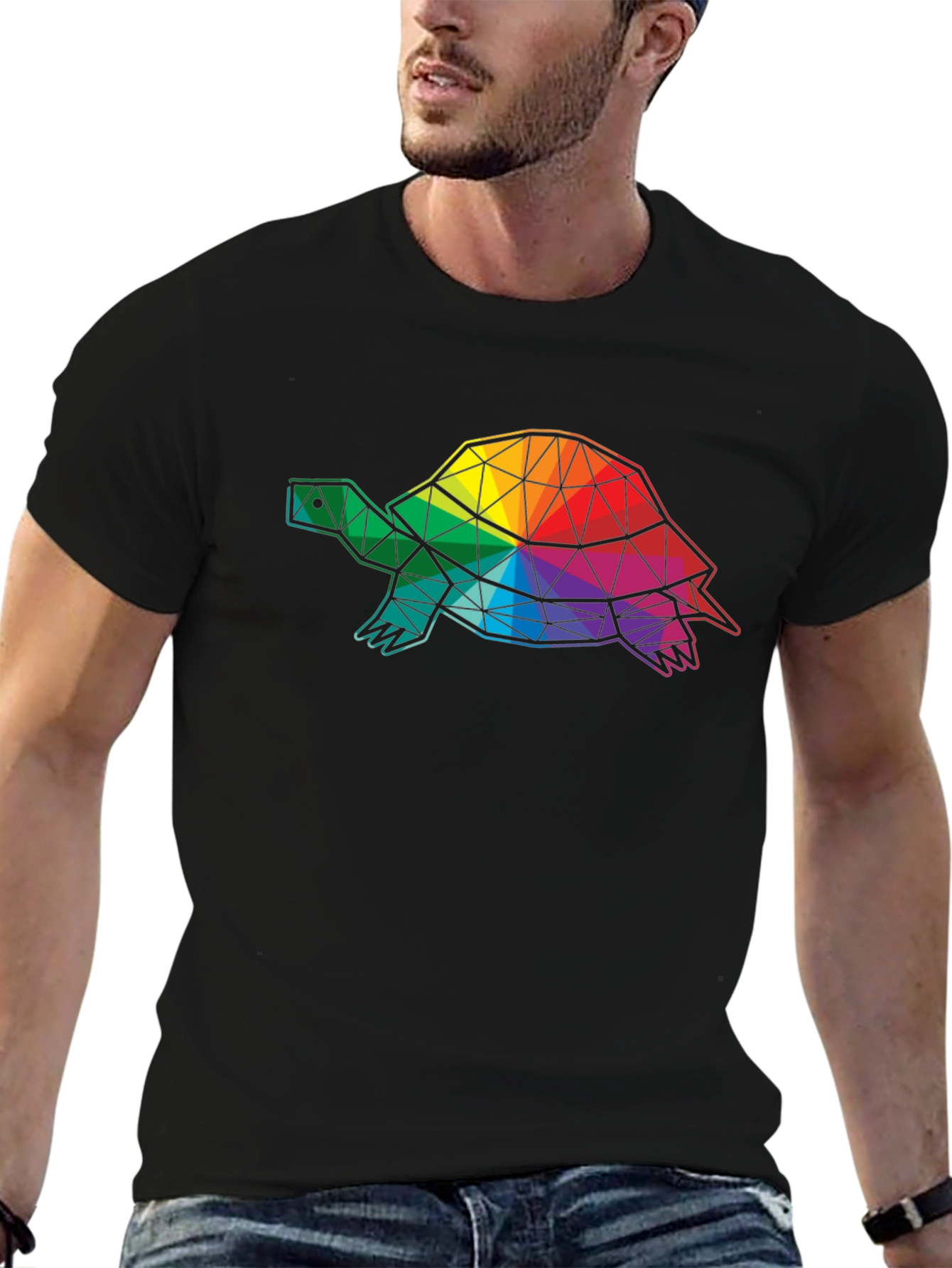 Geometric Turtle Graphic Tee - Black Cotton Comfort
