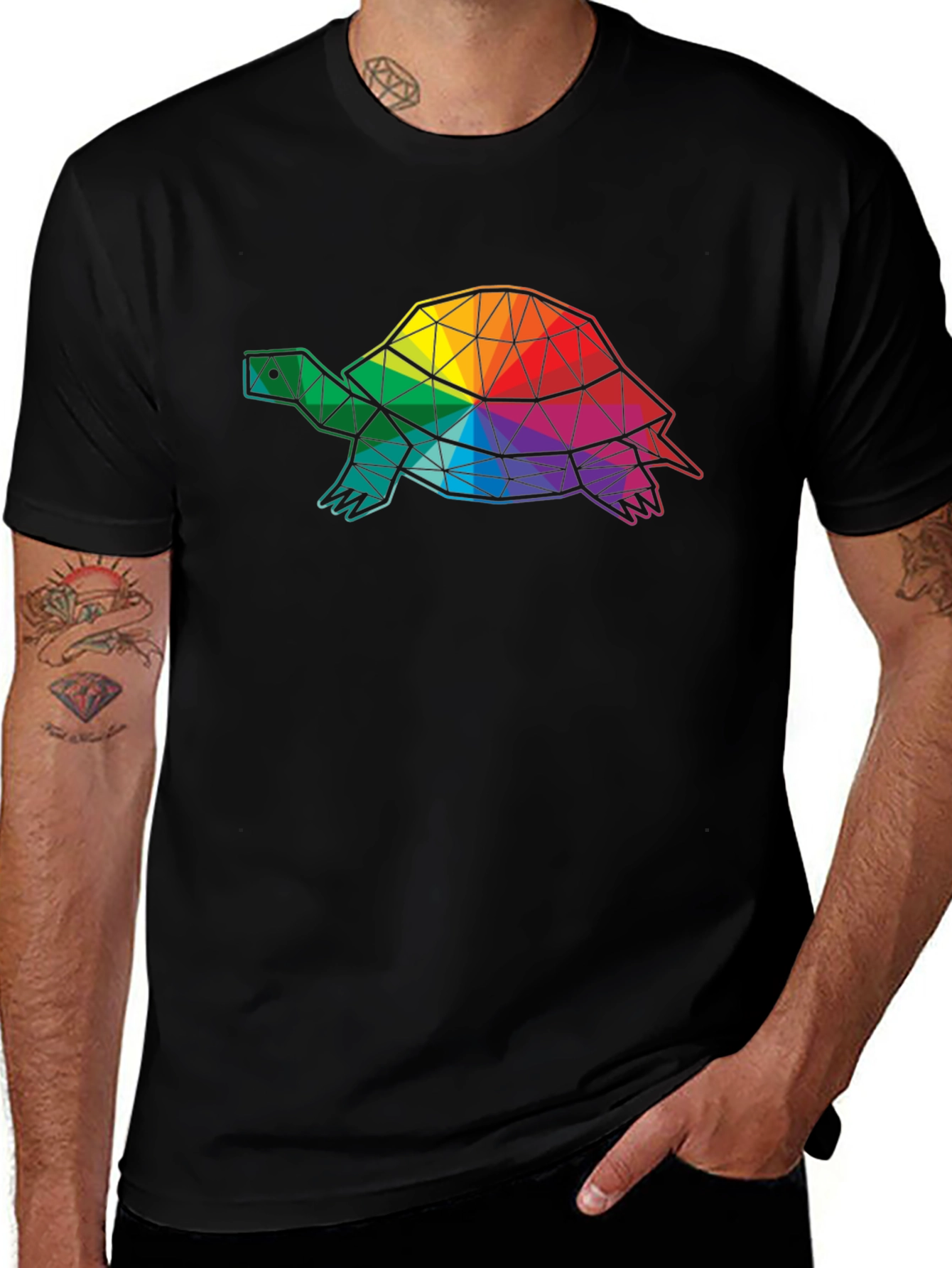 Geometric Turtle Graphic Tee - Black Cotton Comfort
