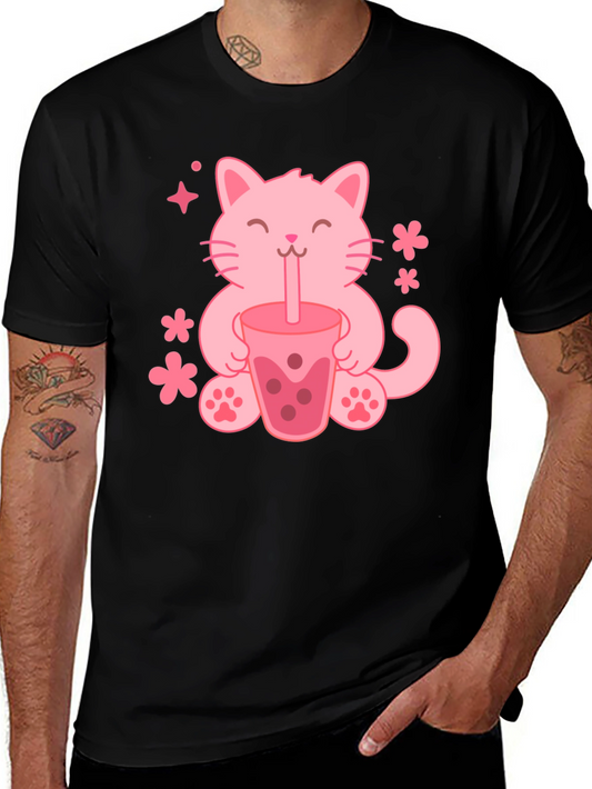 Cute Cat Boba Tea Graphic Tee - Trendy Unisex Shirt