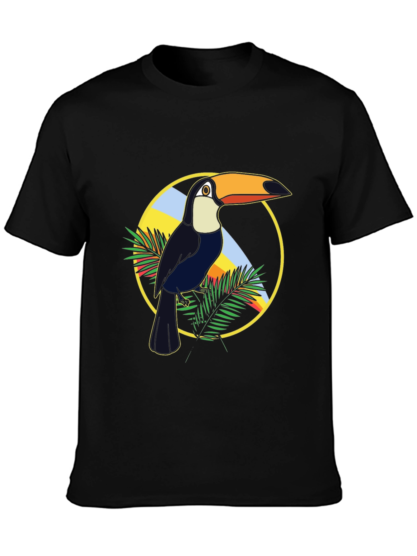 Tropical Toucan Graphic Tee - Black Cotton T-Shirt