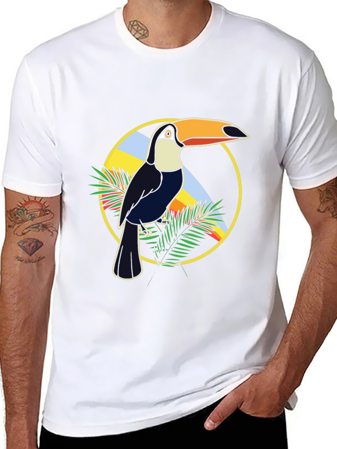 Tropical Toucan Graphic Tee - Black Cotton T-Shirt