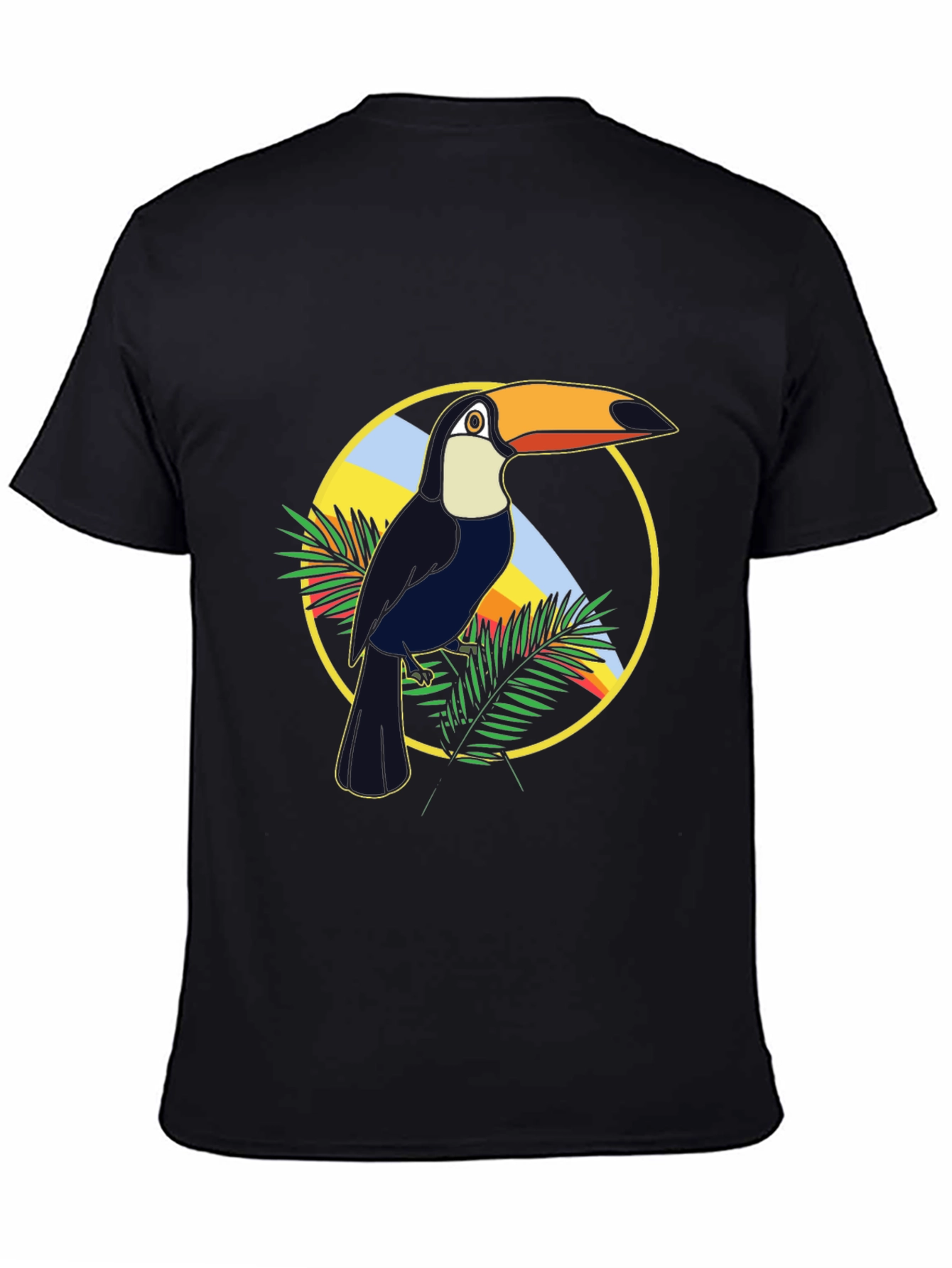 Tropical Toucan Graphic Tee - Black Cotton T-Shirt