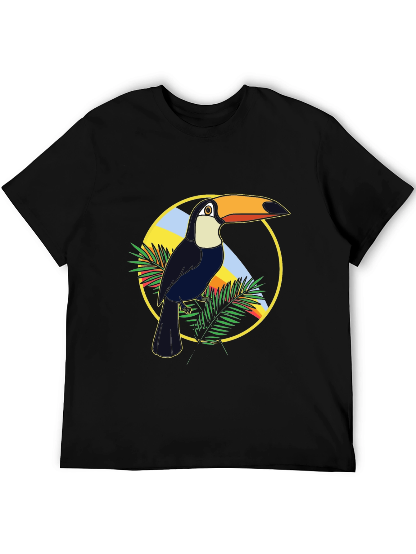 Tropical Toucan Graphic Tee - Black Cotton T-Shirt