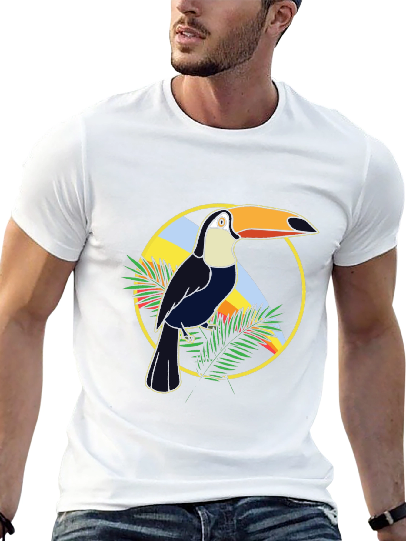 Tropical Toucan Graphic Tee - Black Cotton T-Shirt
