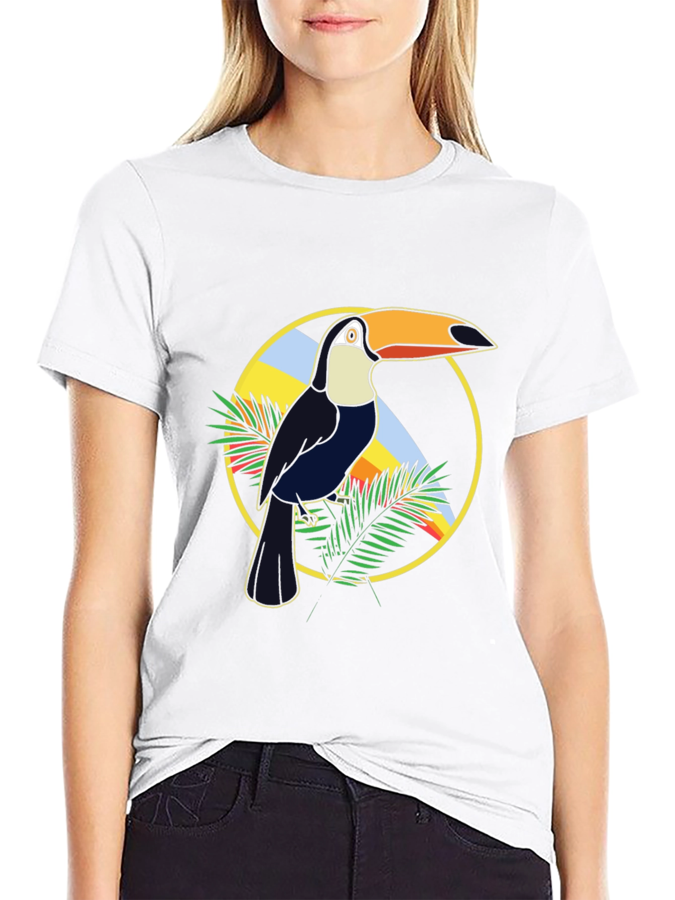 Tropical Toucan Graphic Tee - Black Cotton T-Shirt