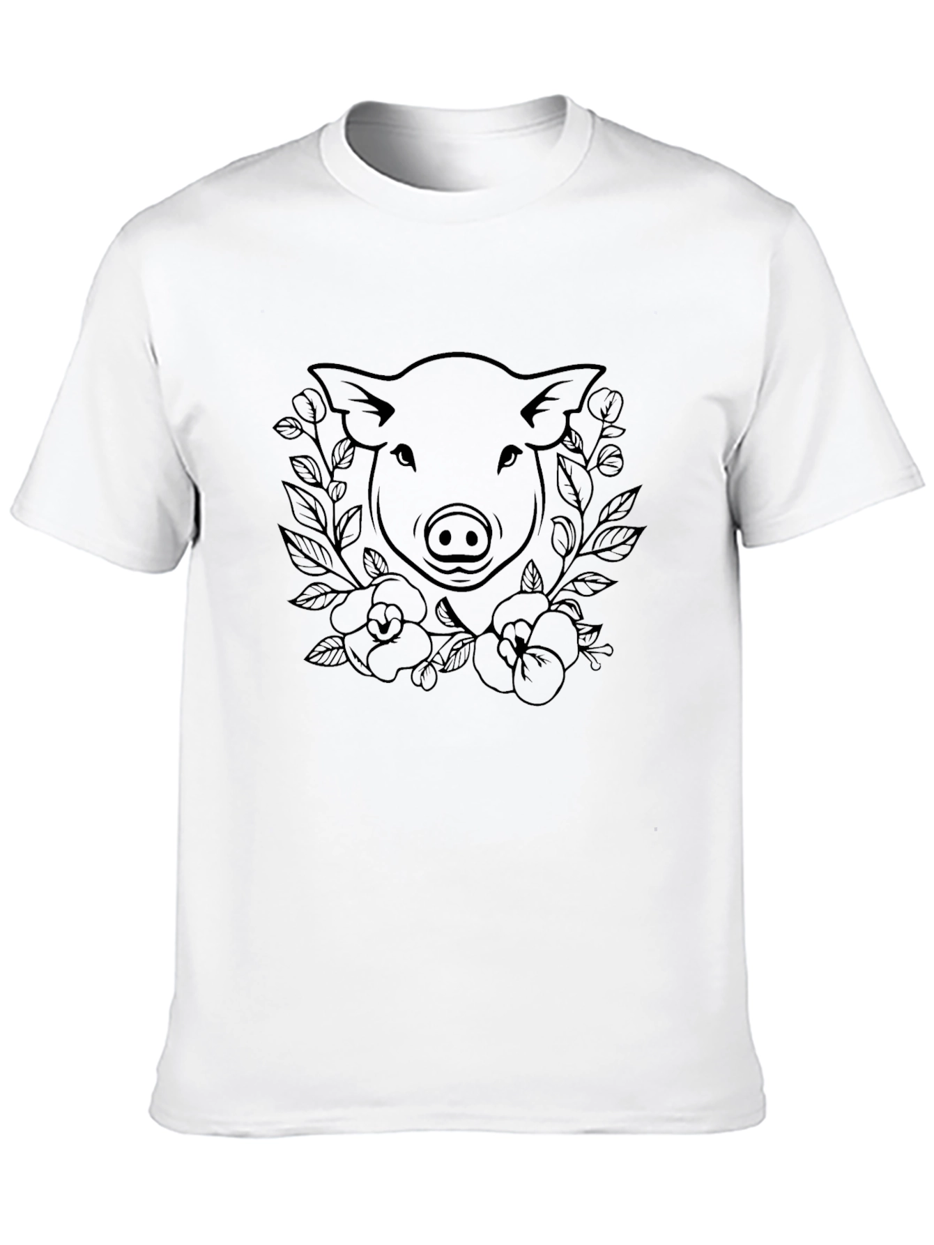 Pig Floral Graphic Tee - Black Cotton T-Shirt