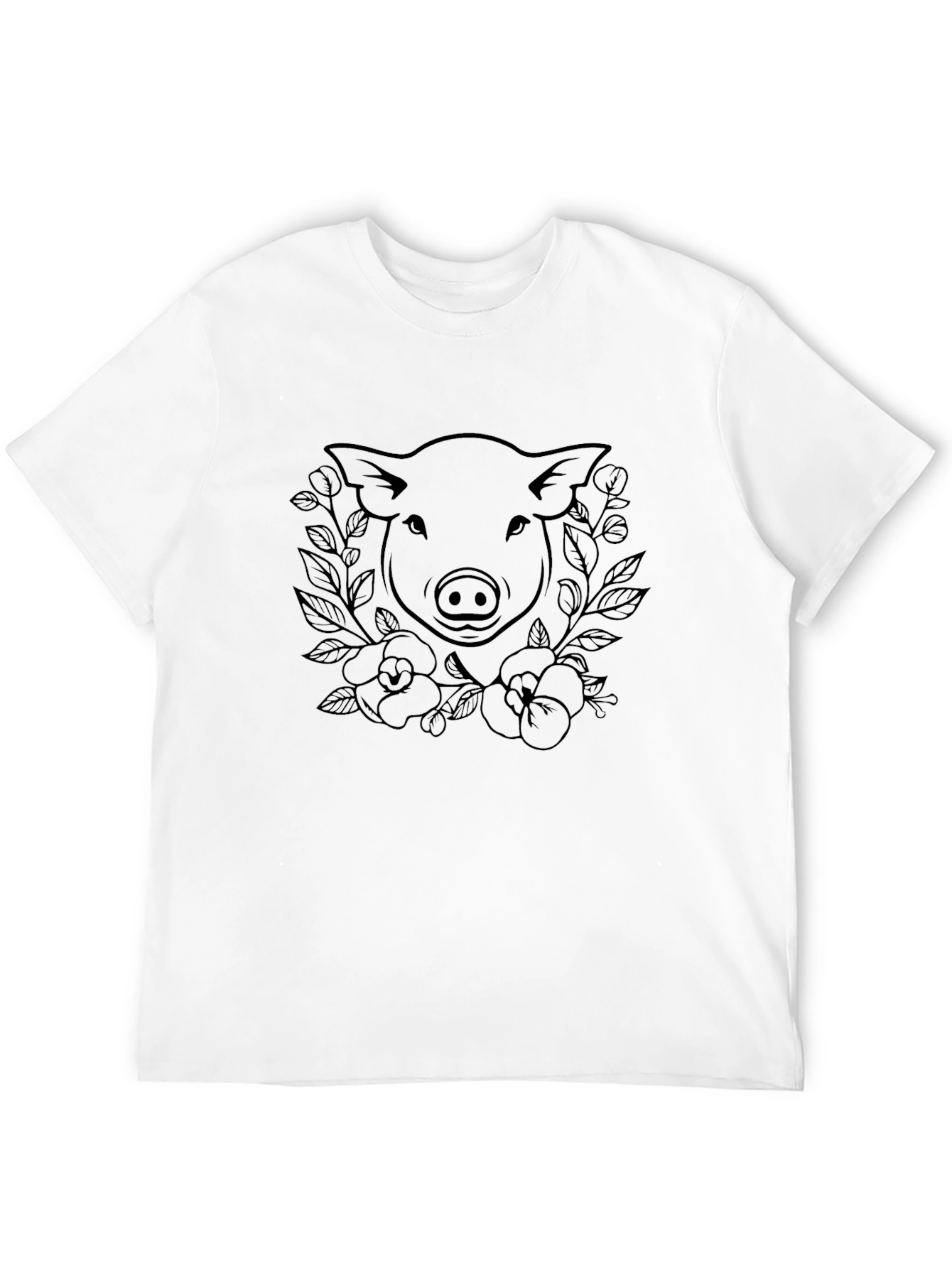 Pig Floral Graphic Tee - Black Cotton T-Shirt