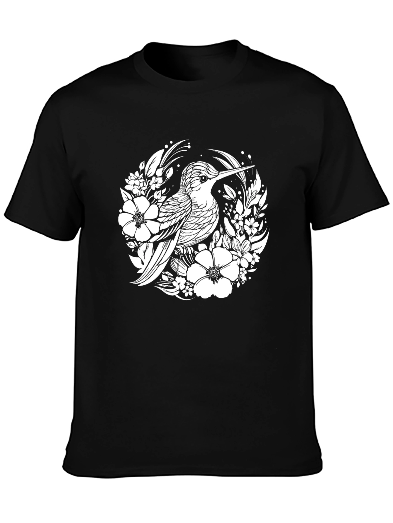 Hummingbird Floral Graphic Tee - Stylish Black T-Shirt