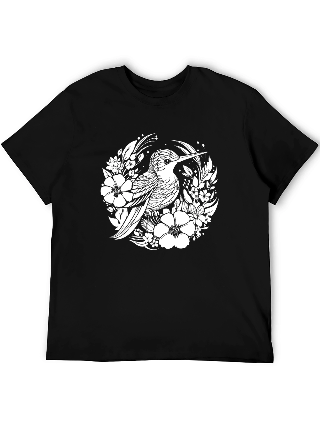 Hummingbird Floral Graphic Tee - Stylish Black T-Shirt
