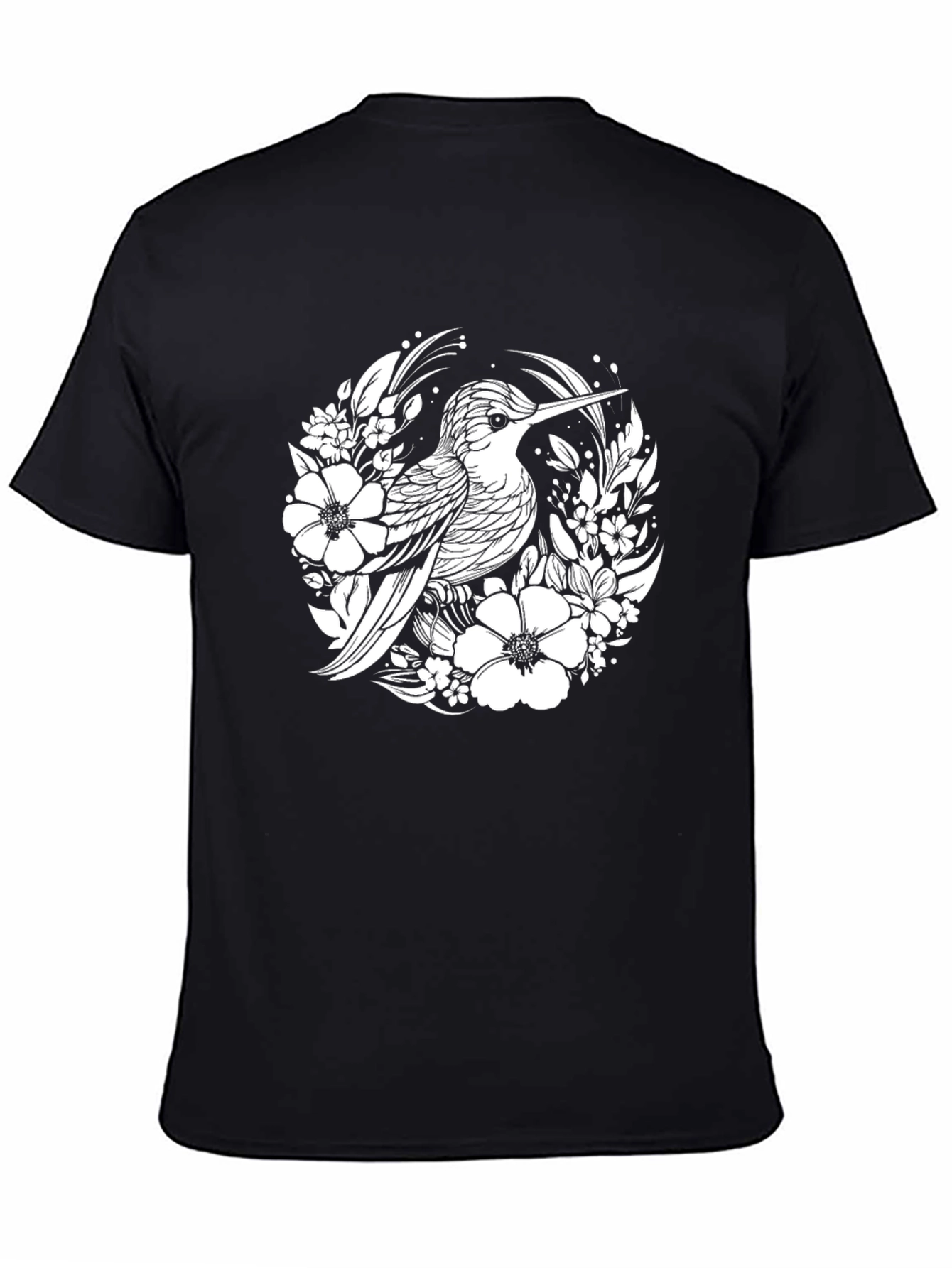 Hummingbird Floral Graphic Tee - Stylish Black T-Shirt