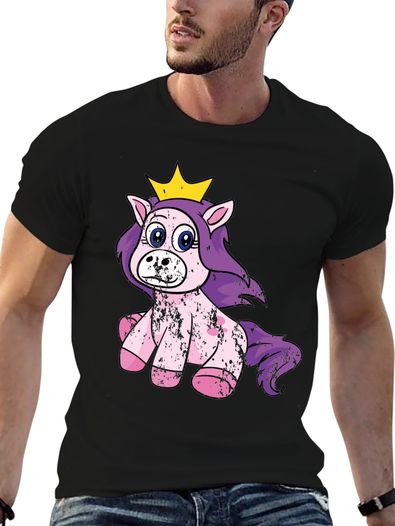 Cute Princess Unicorn Black T-Shirt