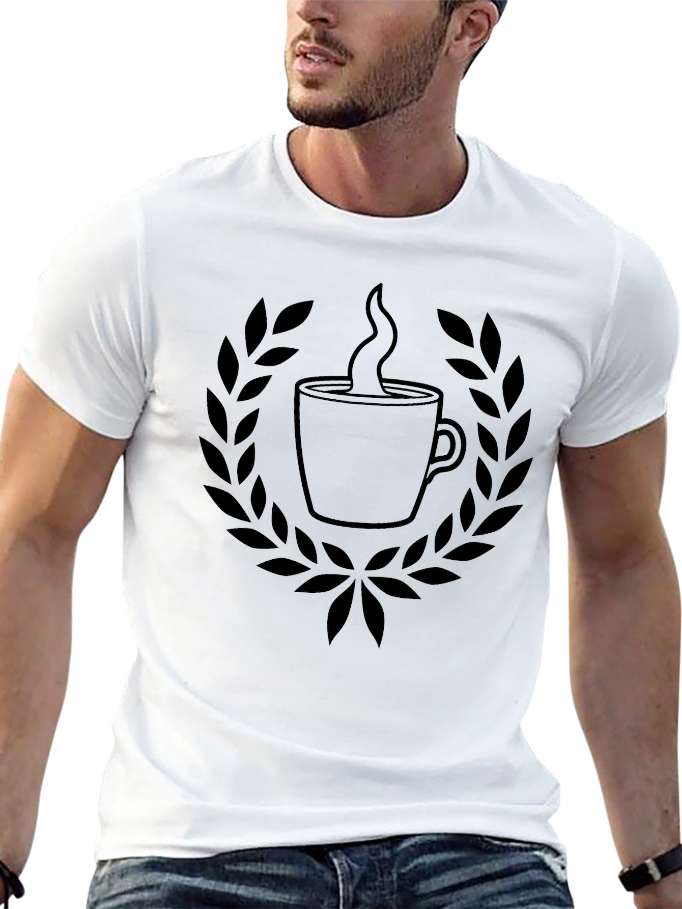 Coffee Cup Laurel Wreath Black T-Shirt