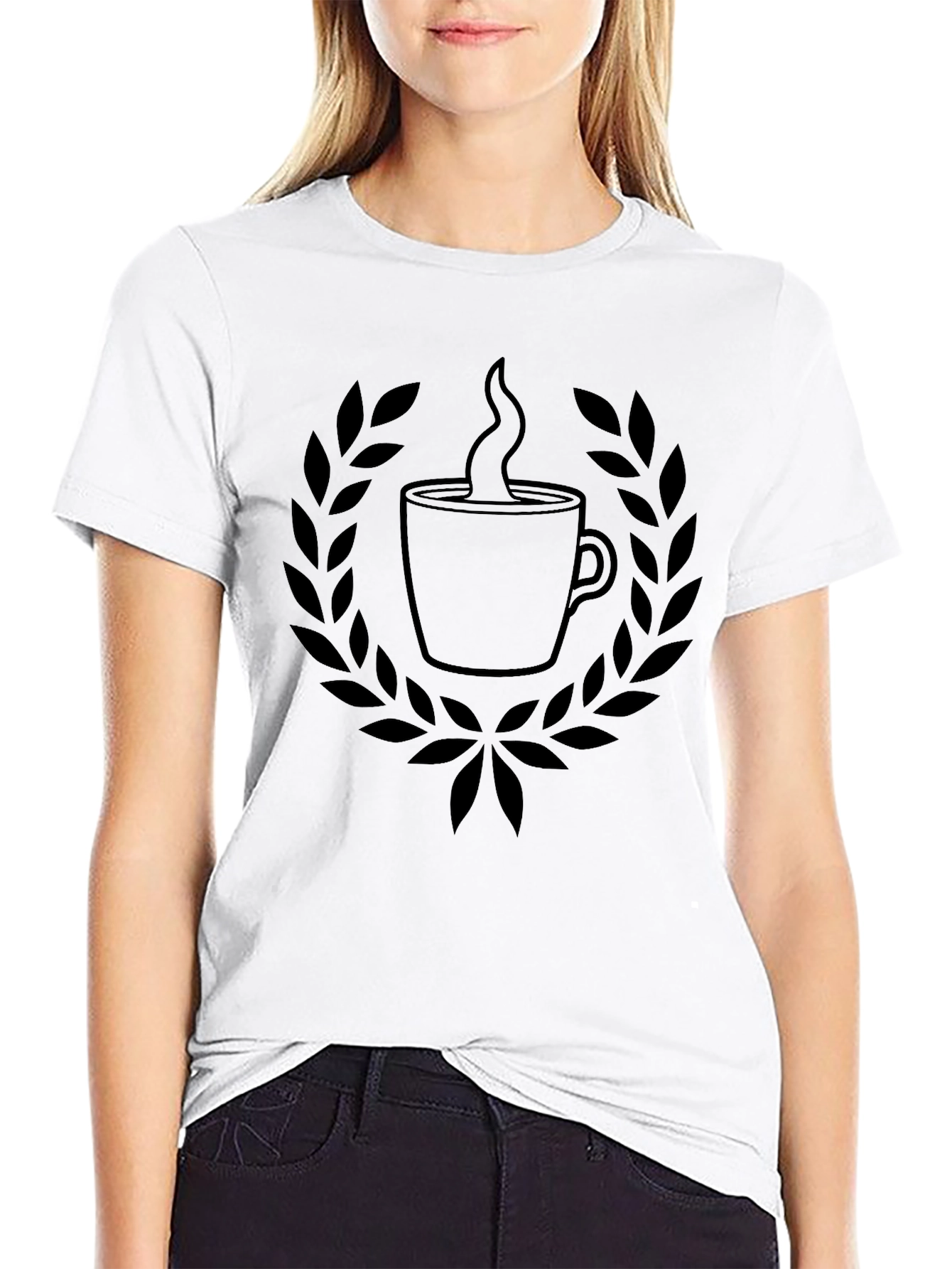 Coffee Cup Laurel Wreath Black T-Shirt