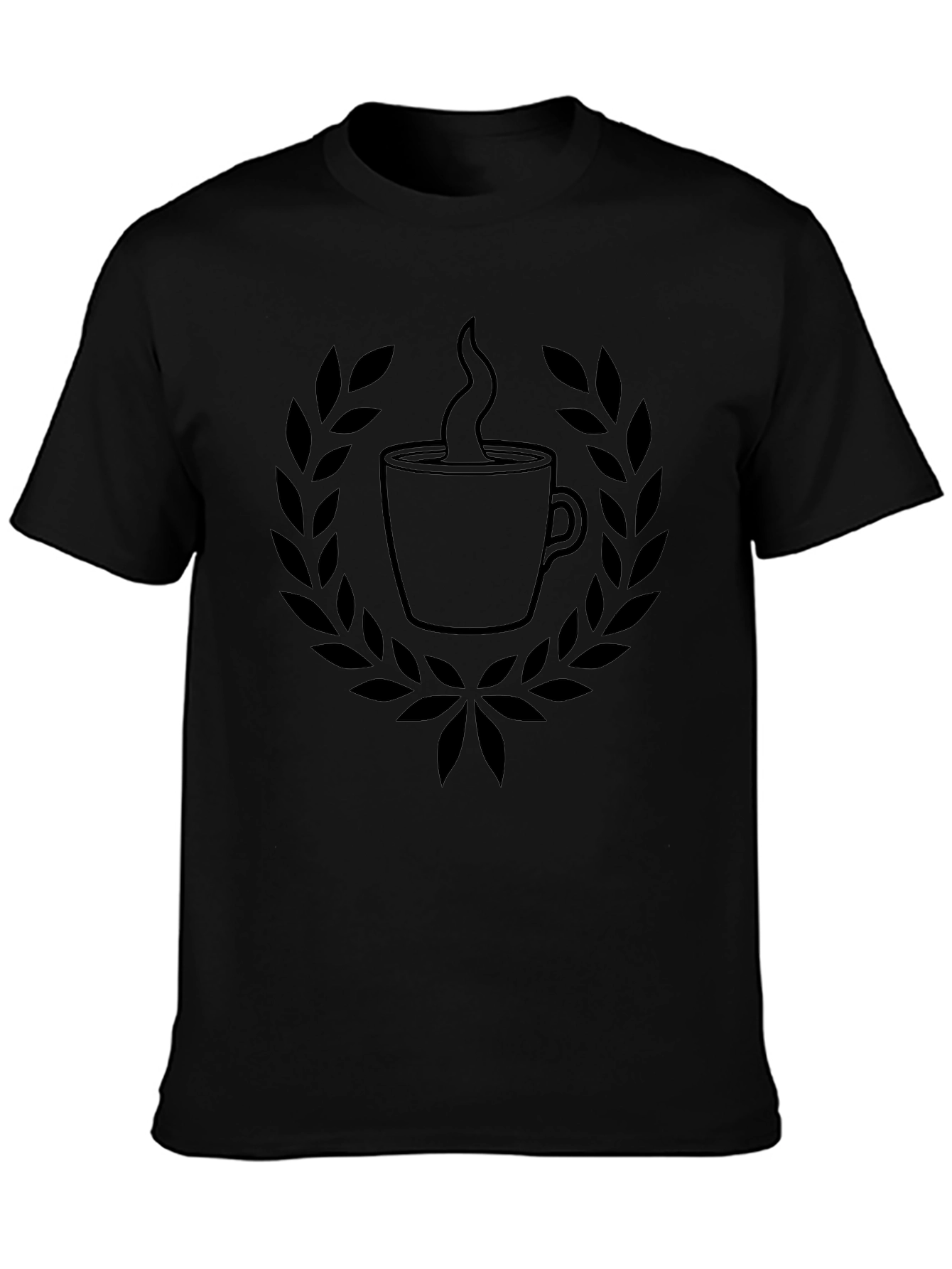 Coffee Cup Laurel Wreath Black T-Shirt