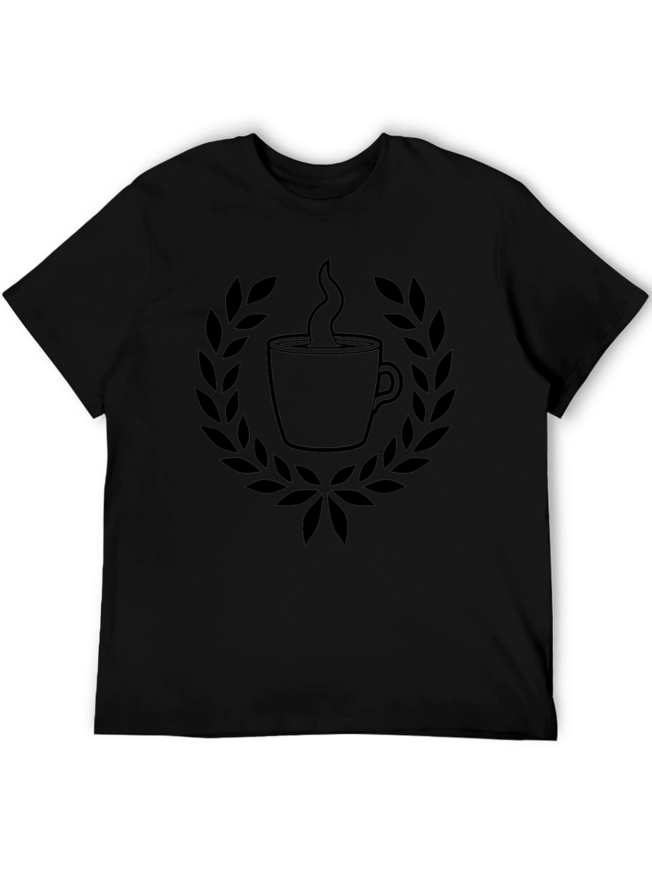 Coffee Cup Laurel Wreath Black T-Shirt