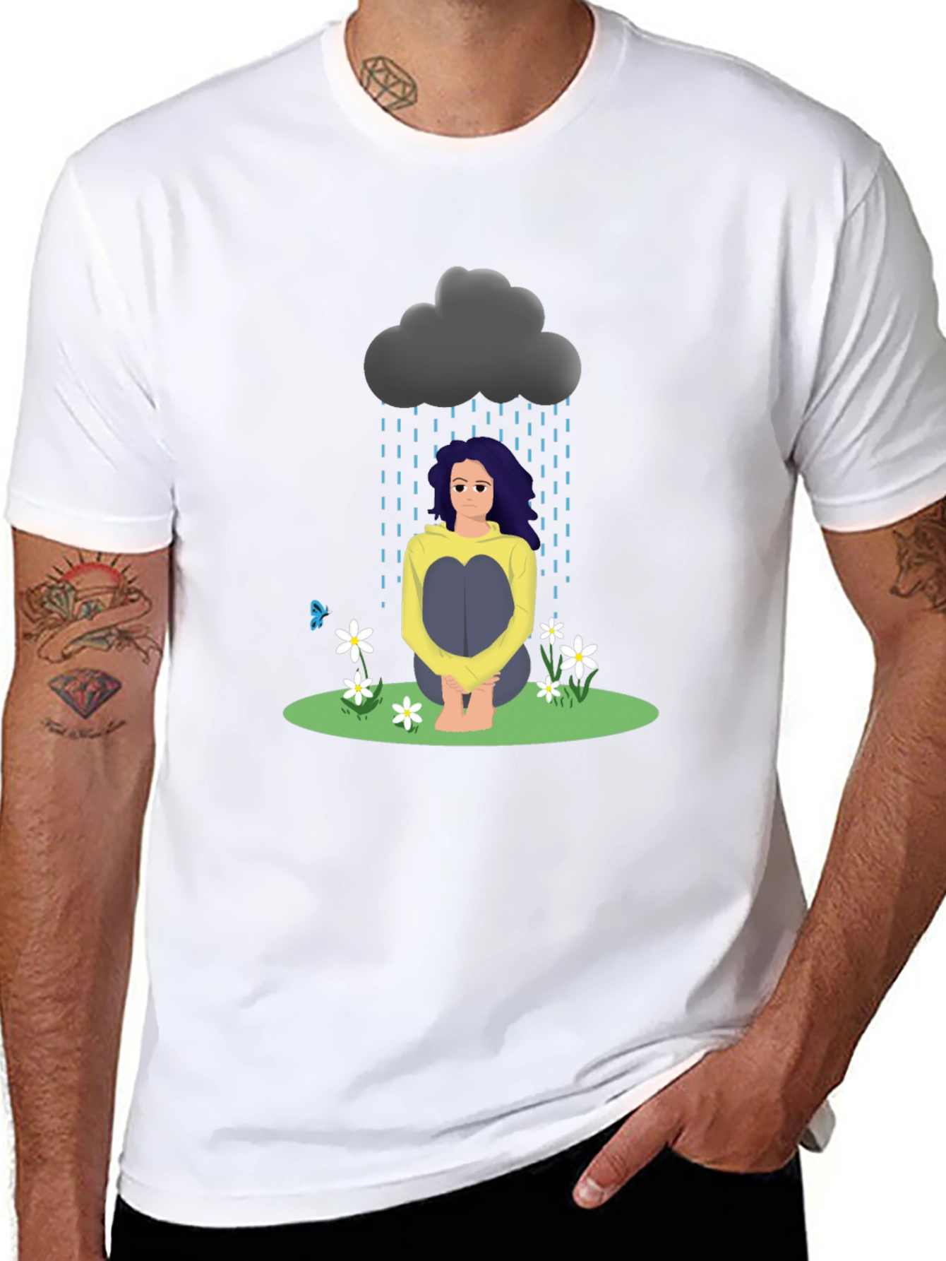 Sad Girl Cloud Graphic T-Shirt - Unisex Black Tee