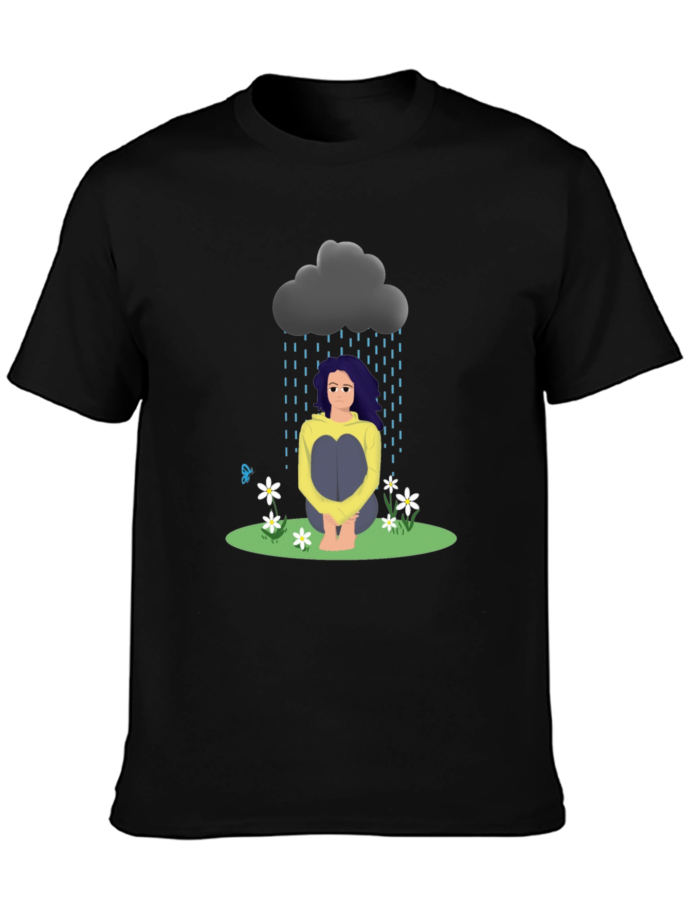 Sad Girl Cloud Graphic T-Shirt - Unisex Black Tee